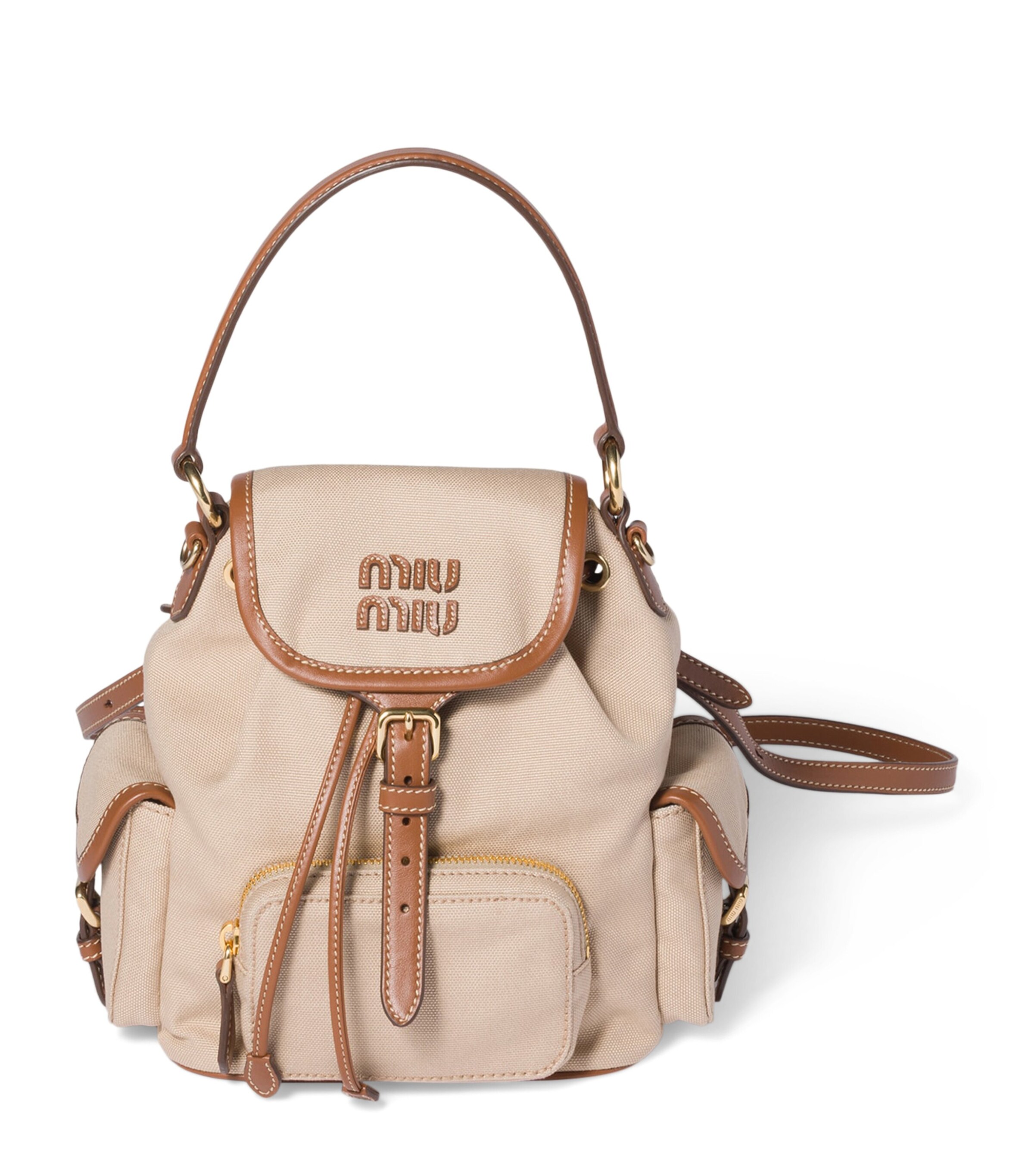Miu Miu Neutral Canvas-Leather Backpack | Harrods UK