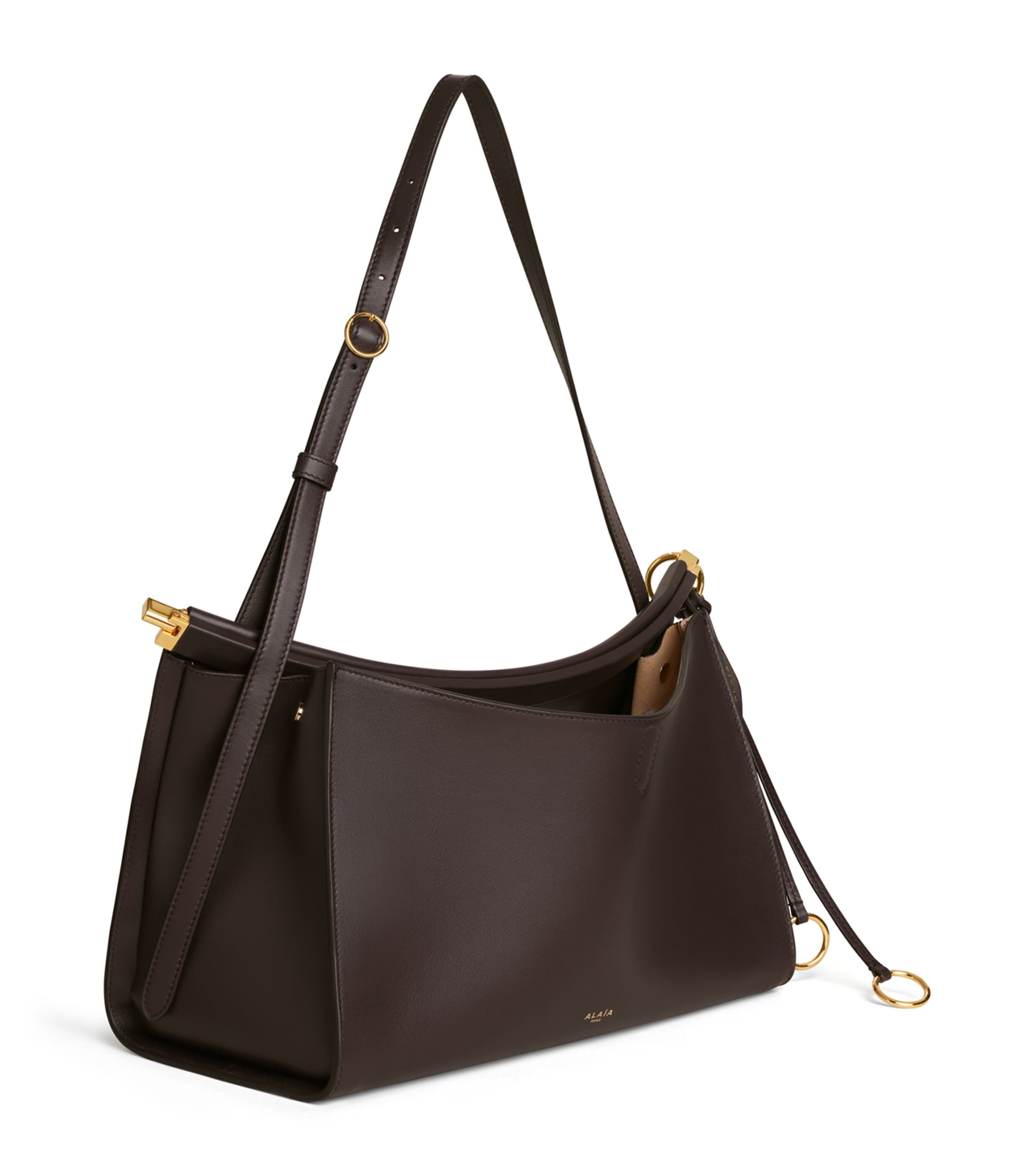 Alaïa Womens Leather Le Click Pocket 35 Shoulder Bag Dark Brown Image 2