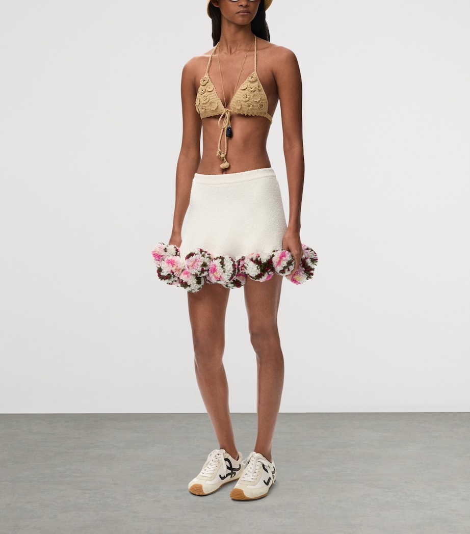 LOEWE Womens x Paula's Ibiza Cotton-Blend Pom-Pom Mini Skirt White/multicolor Image 2