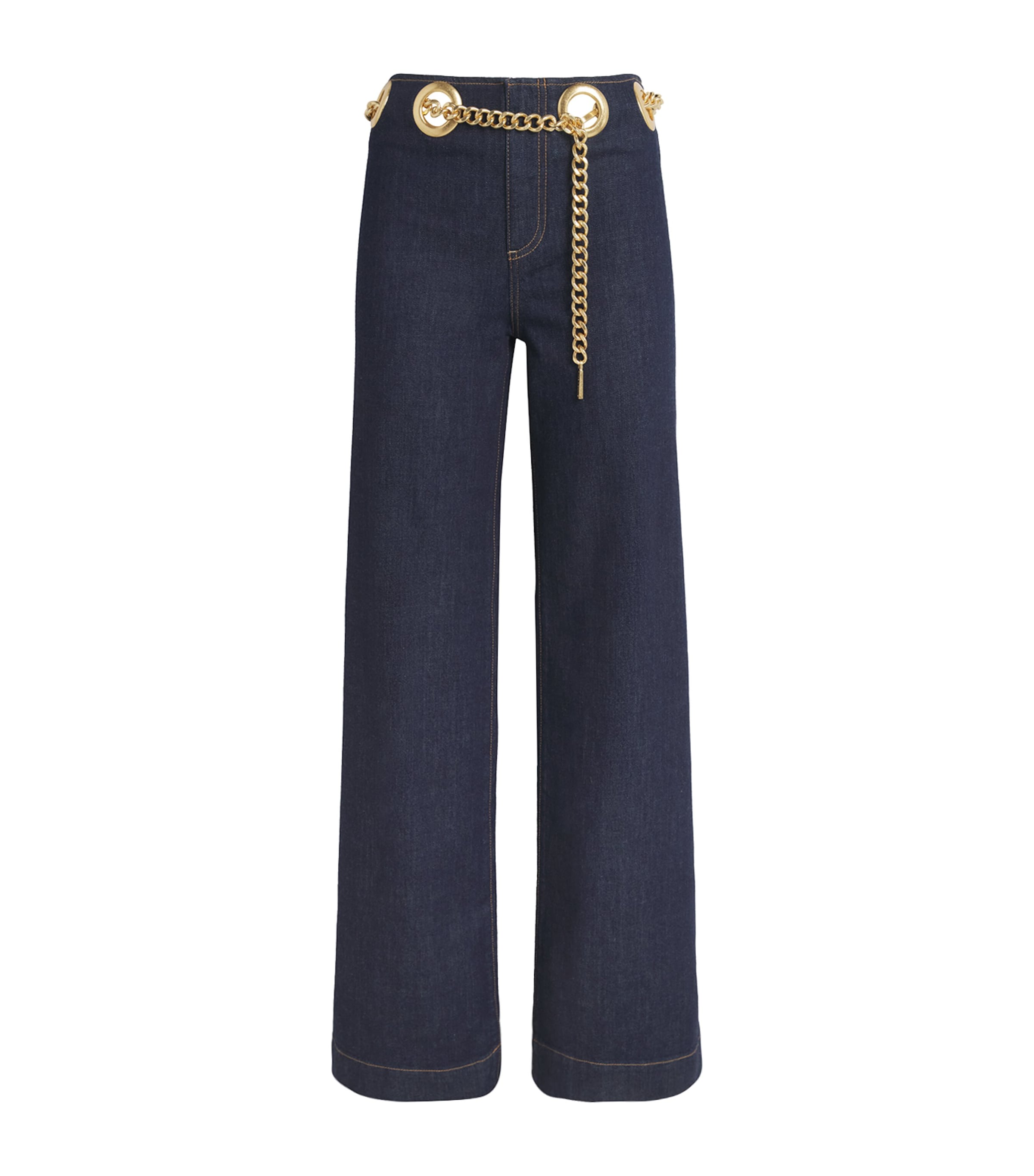 Alice+Olivia Womens Chain-Belt Jasper Jeans Dark Rinse Image 1