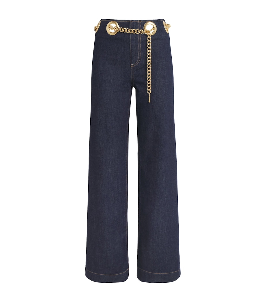 Alice+Olivia Womens Chain-Belt Jasper Jeans Dark Rinse Image 1