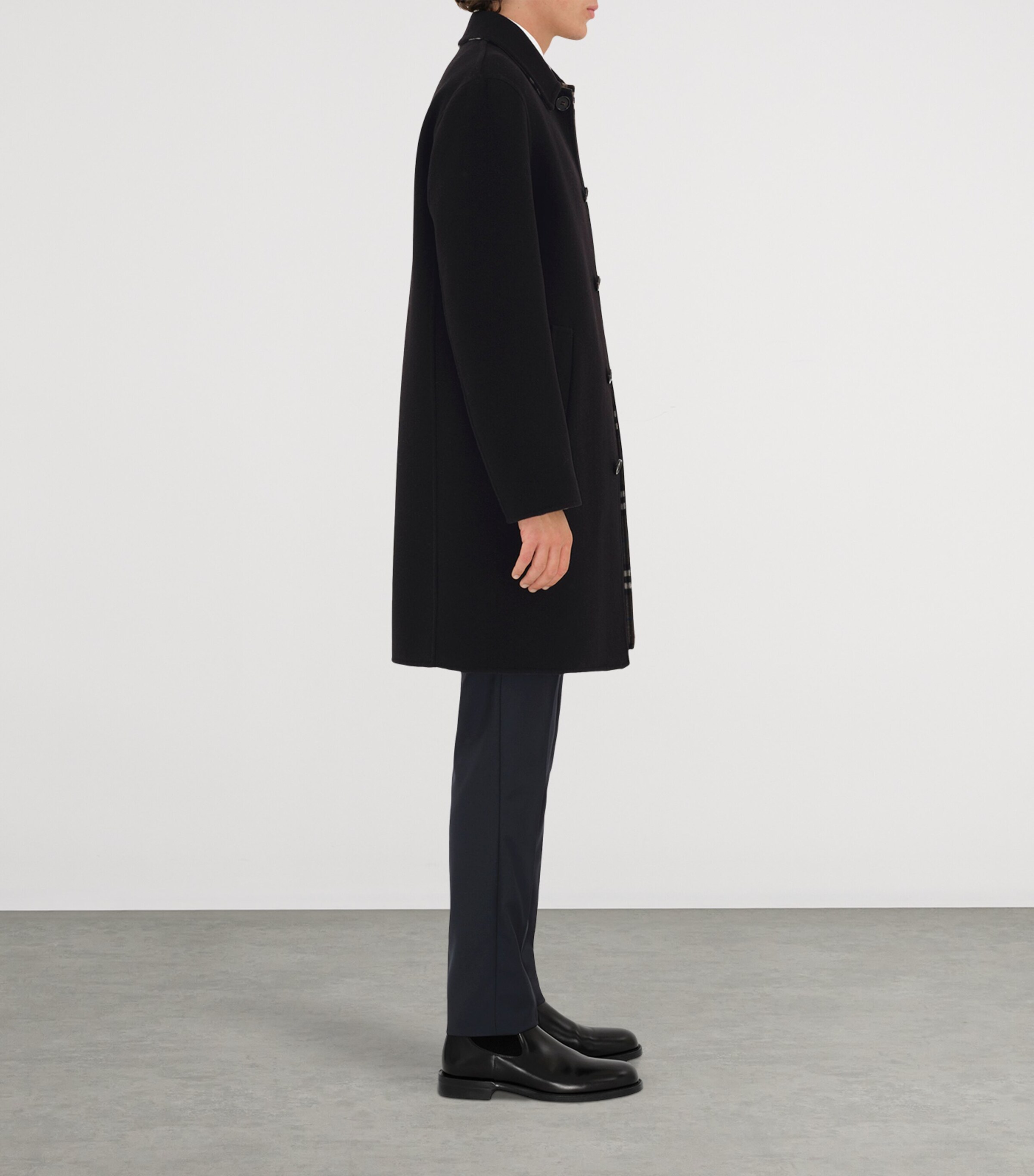 Burberry Mens Wool Mid-Length Car Coat Black/snug Ip Check Image 4