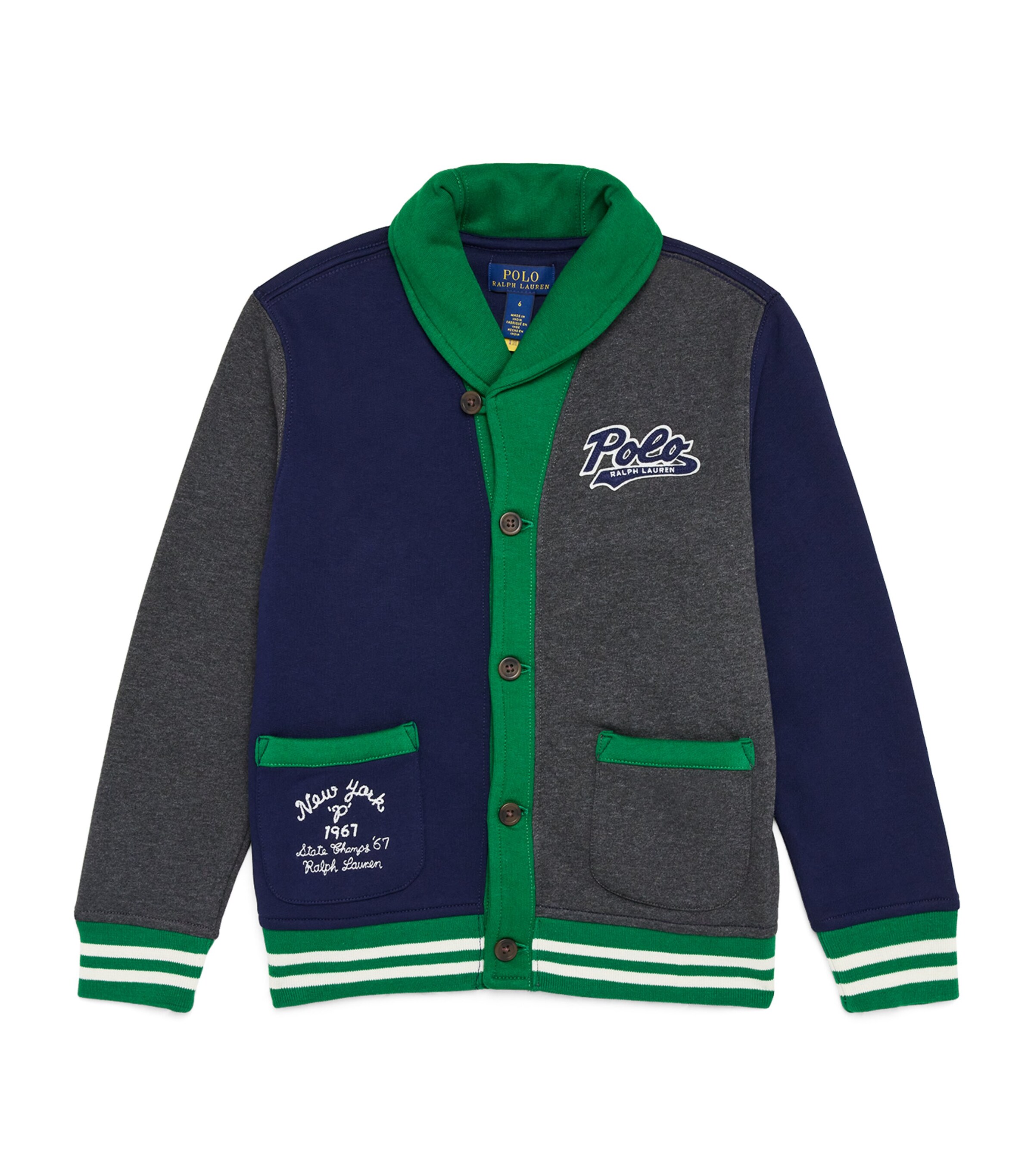 Ralph Lauren Kids Cotton-Blend Varsity Cardigan (2-7 Years) Grey Mu Image 1