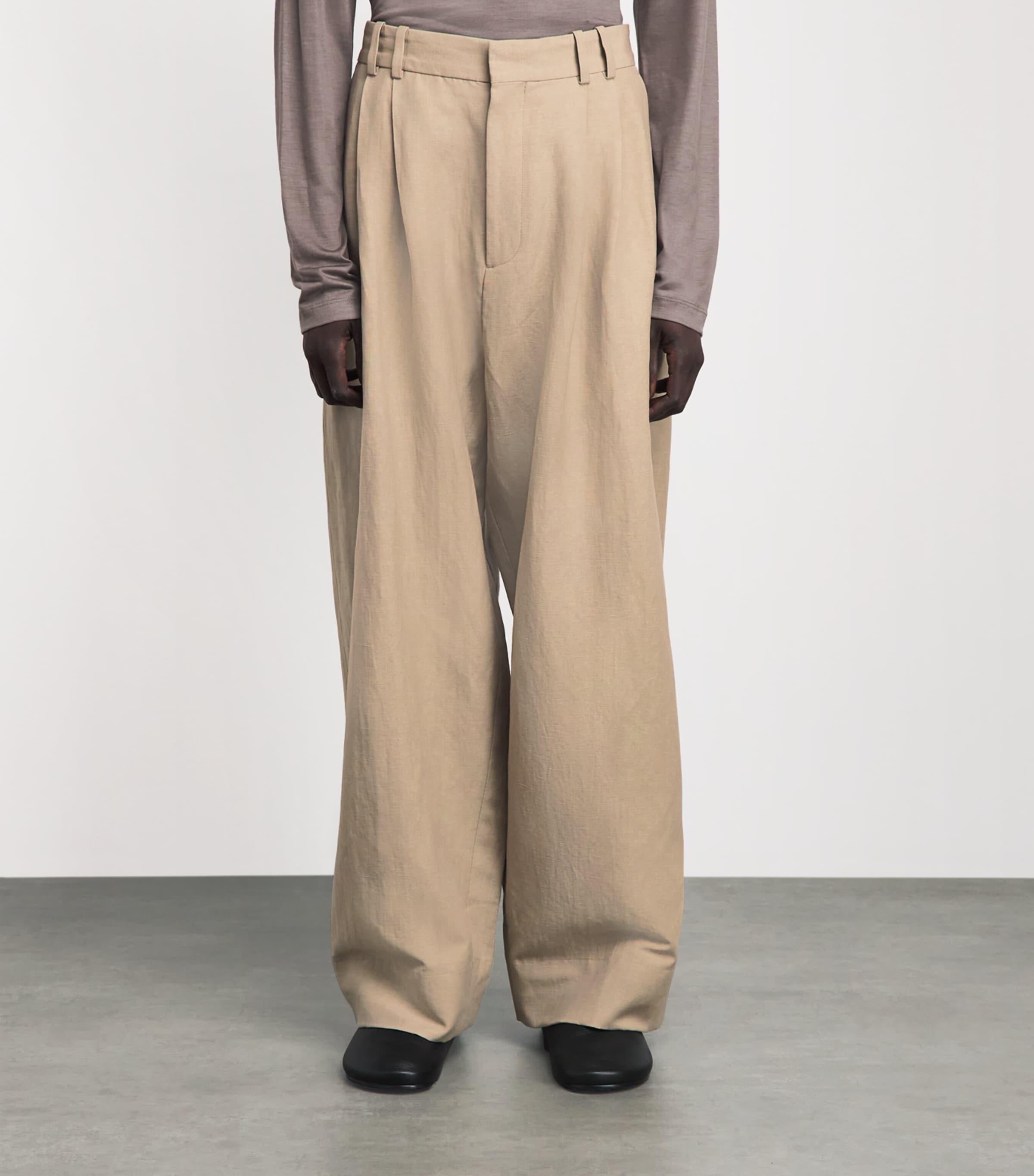 Studio Nicholson Mens Double Pleated Volume Trousers Sand Image 4