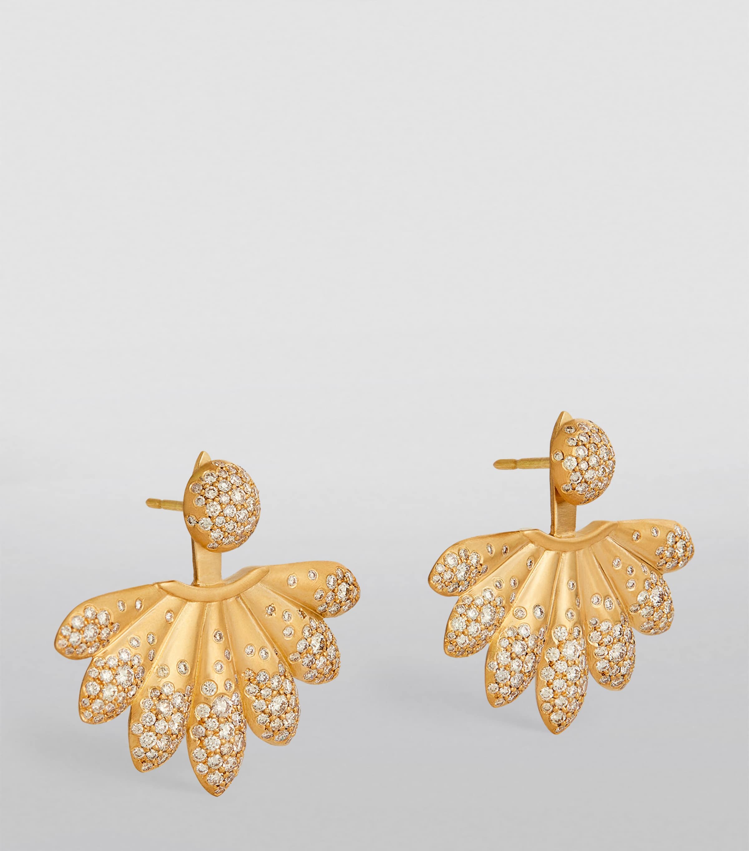 Large Yellow Gold and Diamond Lotus Power Earrings YELLOW GOLD Image 3