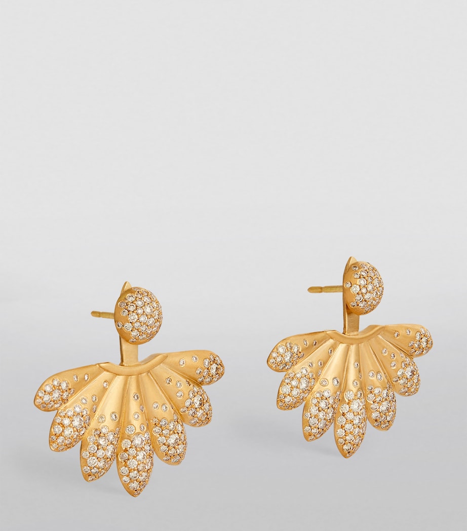 Large Yellow Gold and Diamond Lotus Power Earrings YELLOW GOLD Image 3