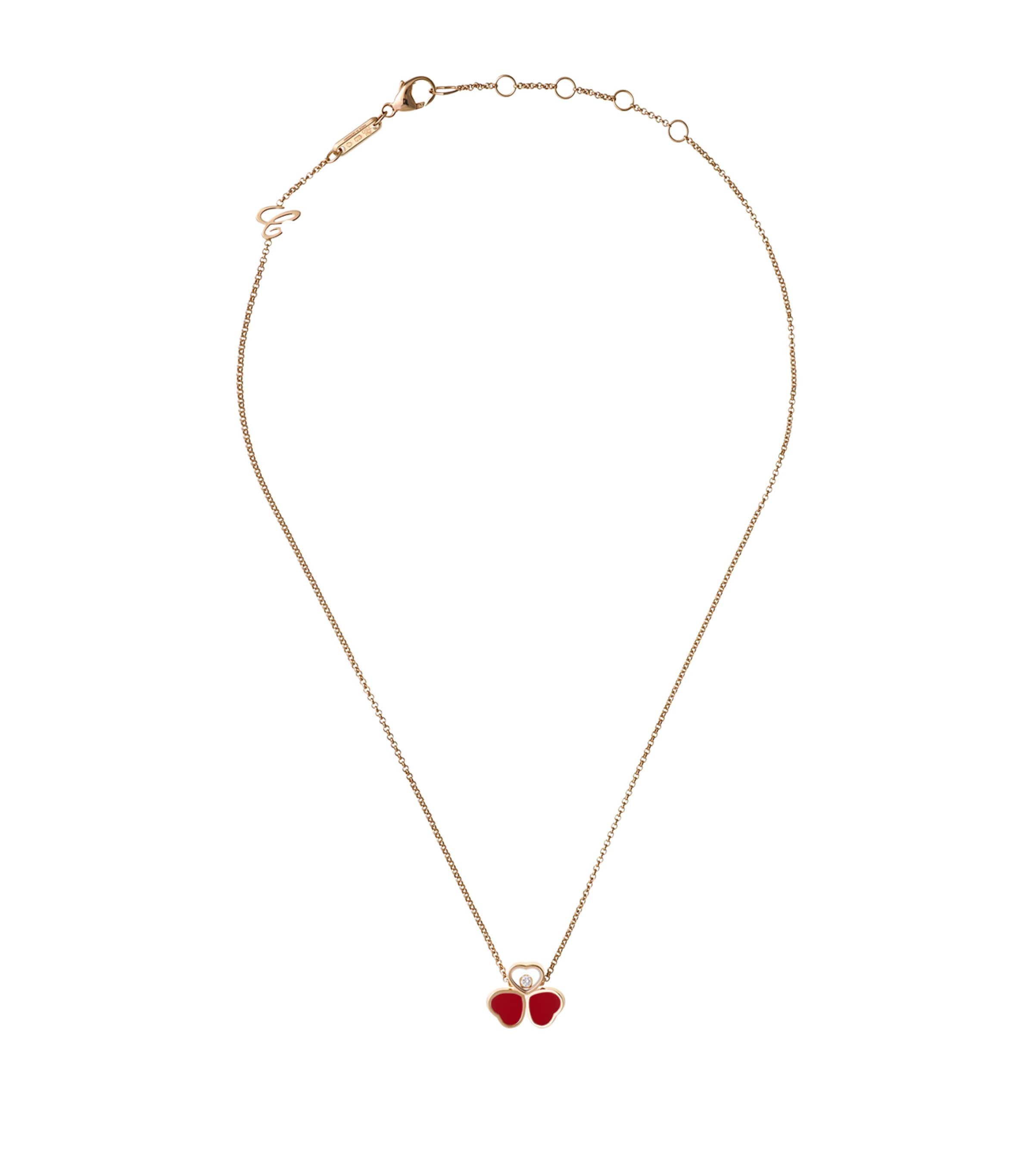 Chopard Rose Gold And Diamond Happy Hearts Wings Necklace In Rose Gold