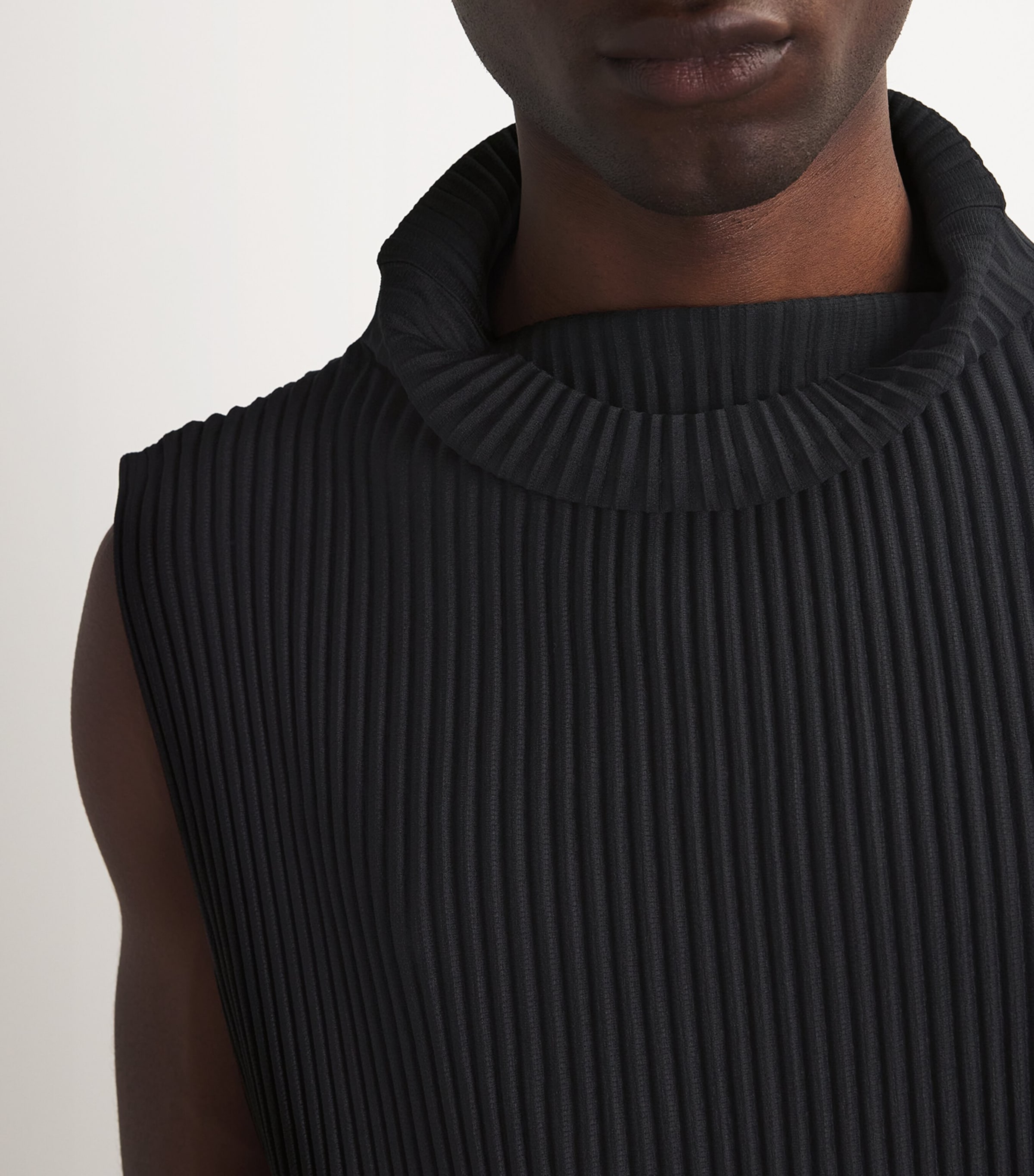 Homme Plissé Issey Miyake Black Pleated High-Neck Tank Top