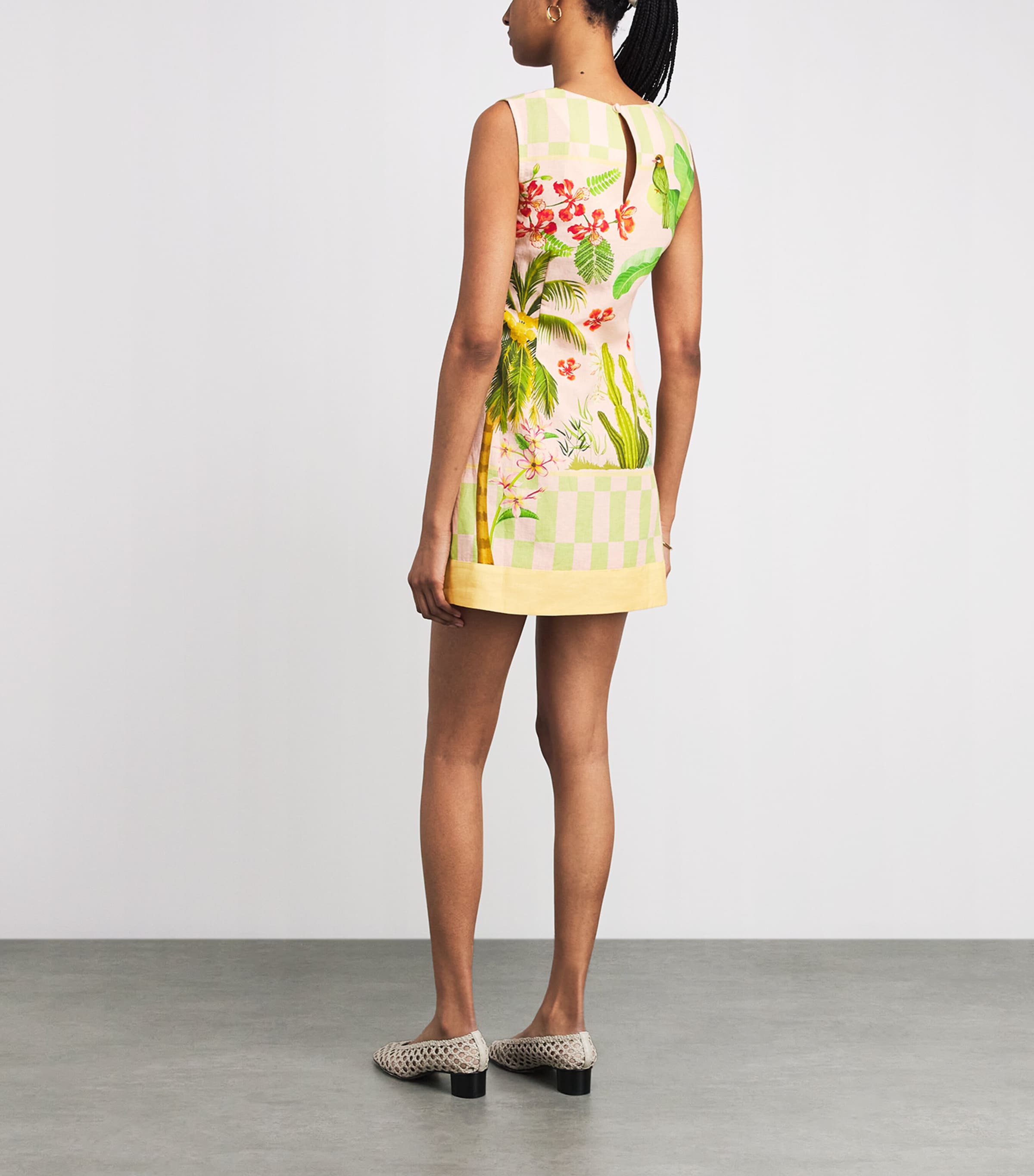 Verandah Womens Linen-Cotton Printed Mini Dress Blush Sage Green Image 4