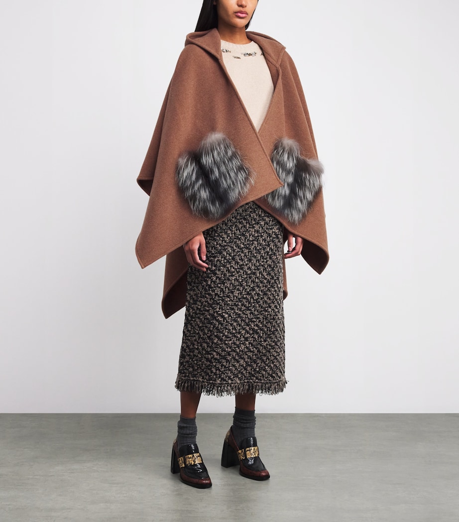 Fabiana Filippi Womens Wool Hooded Cape Corteccia Image 3
