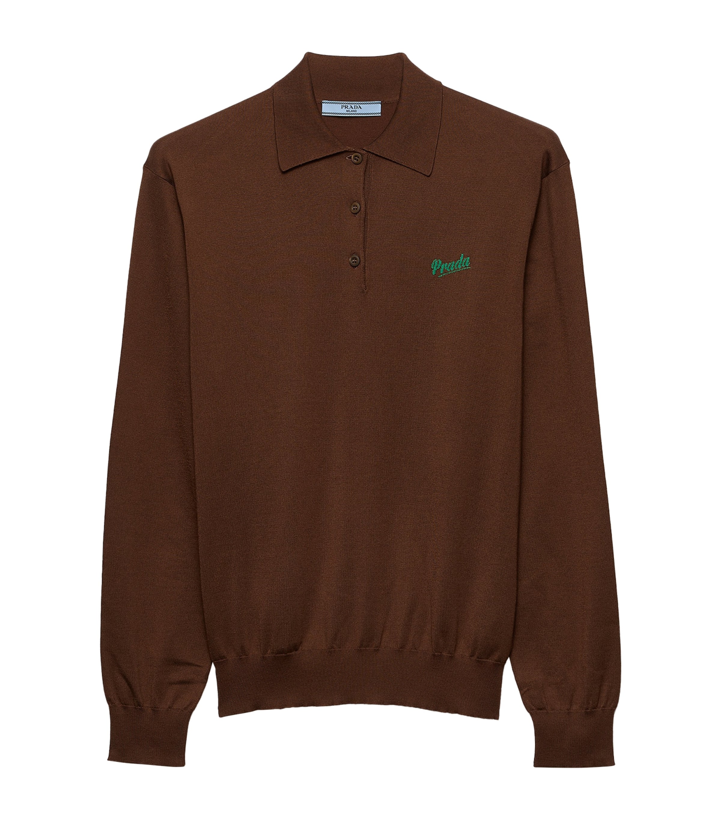 Prada Womens Silk-Blend Long-Sleeve Polo Shirt Image 1