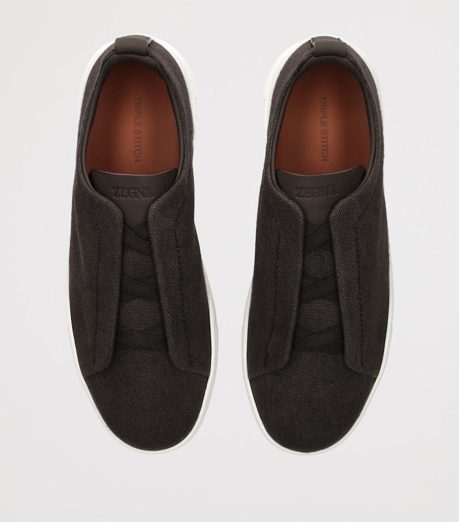 Zegna Canvas Triple Stitch Sneakers Dark Brown Image 2