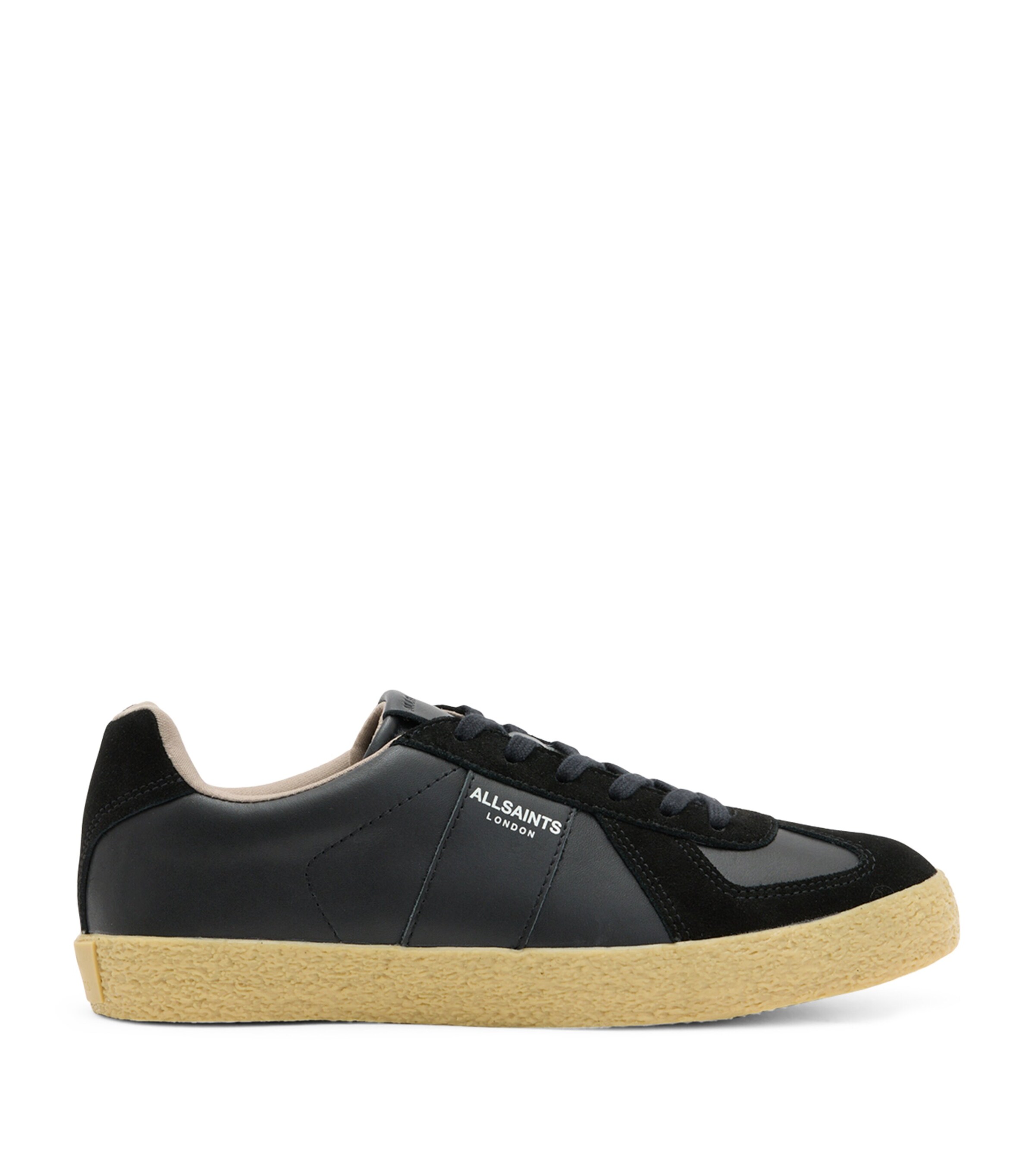 Allsaints Womens Black Jaimee Logo-embossed Leather Low-top Trainers In Black