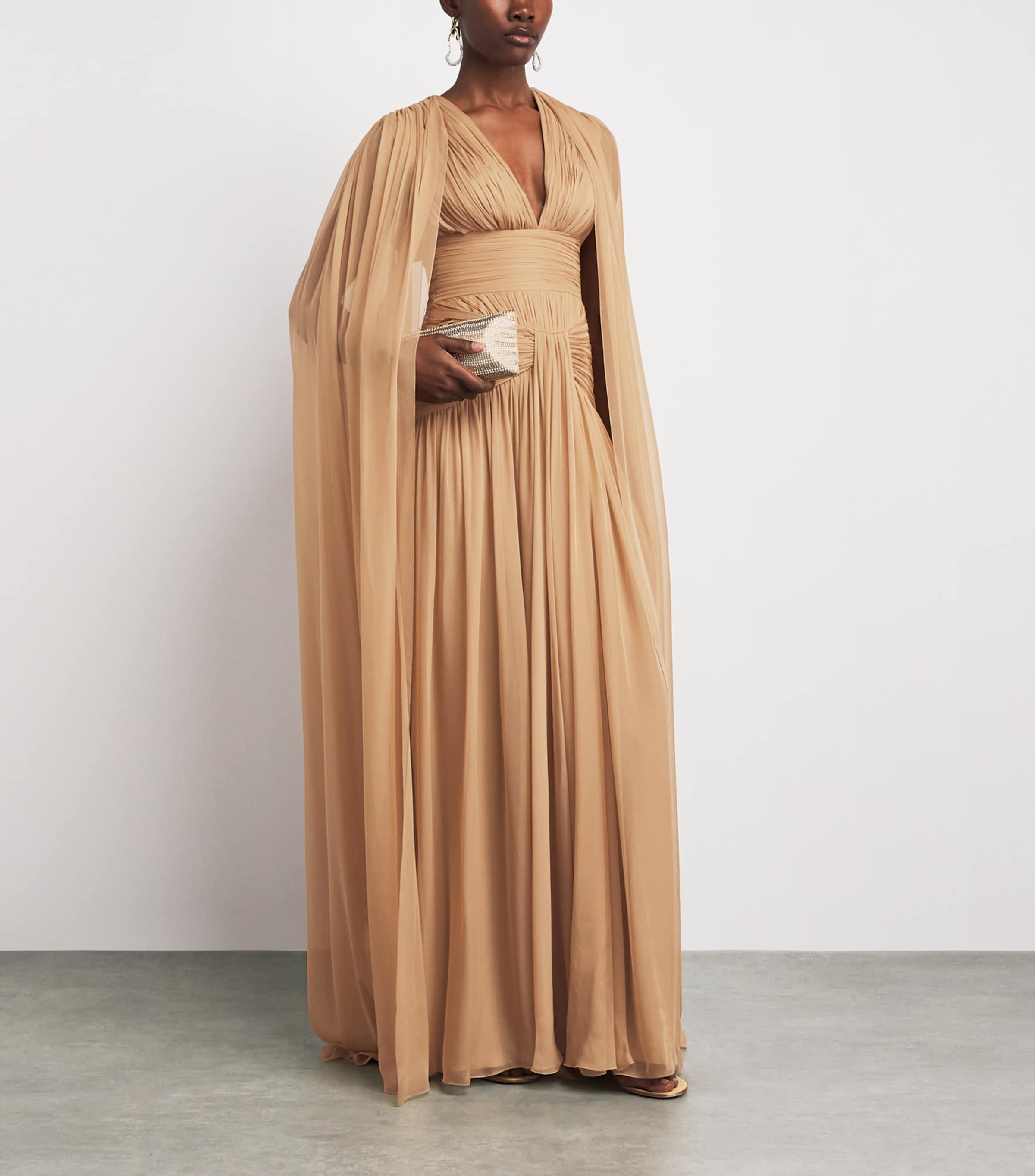 Zuhair Murad Womens Silk Chiffon Cape Gown Almond Image 2
