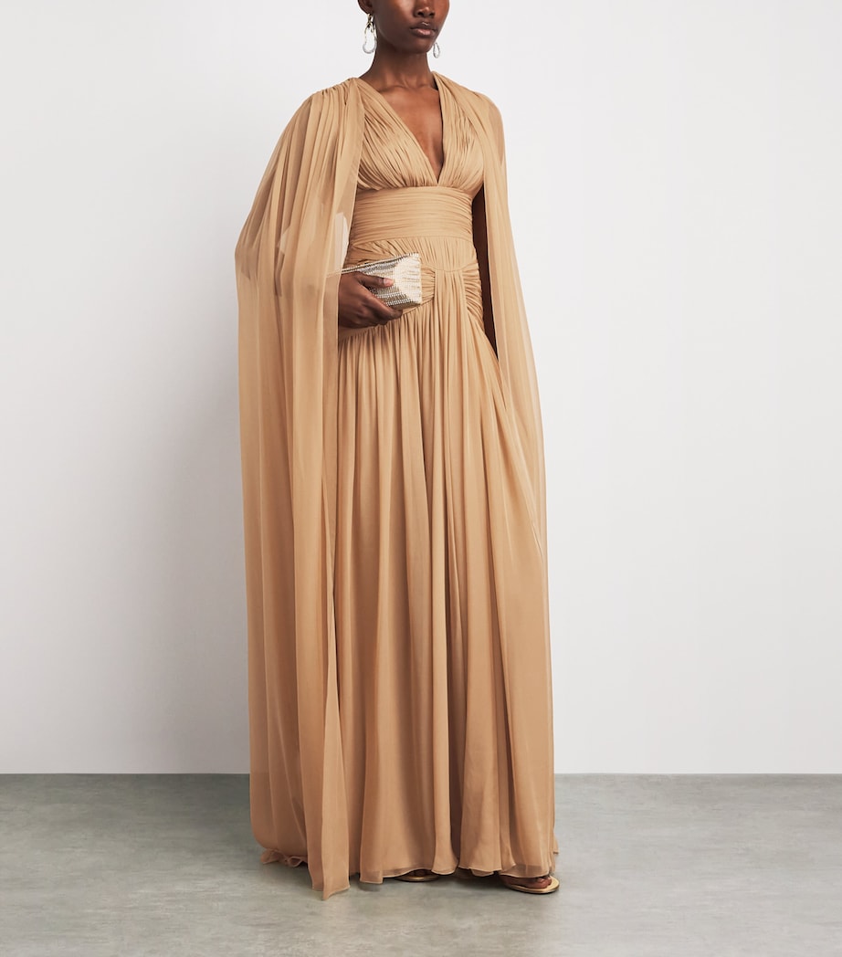 Zuhair Murad Womens Silk Chiffon Cape Gown Almond Image 2