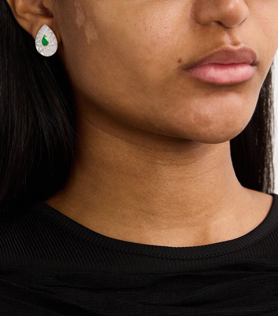L'ATELIER NAWBAR Yellow Gold, Diamond and Emerald Bond Street Fan Earrings Yellow Gold Image 5