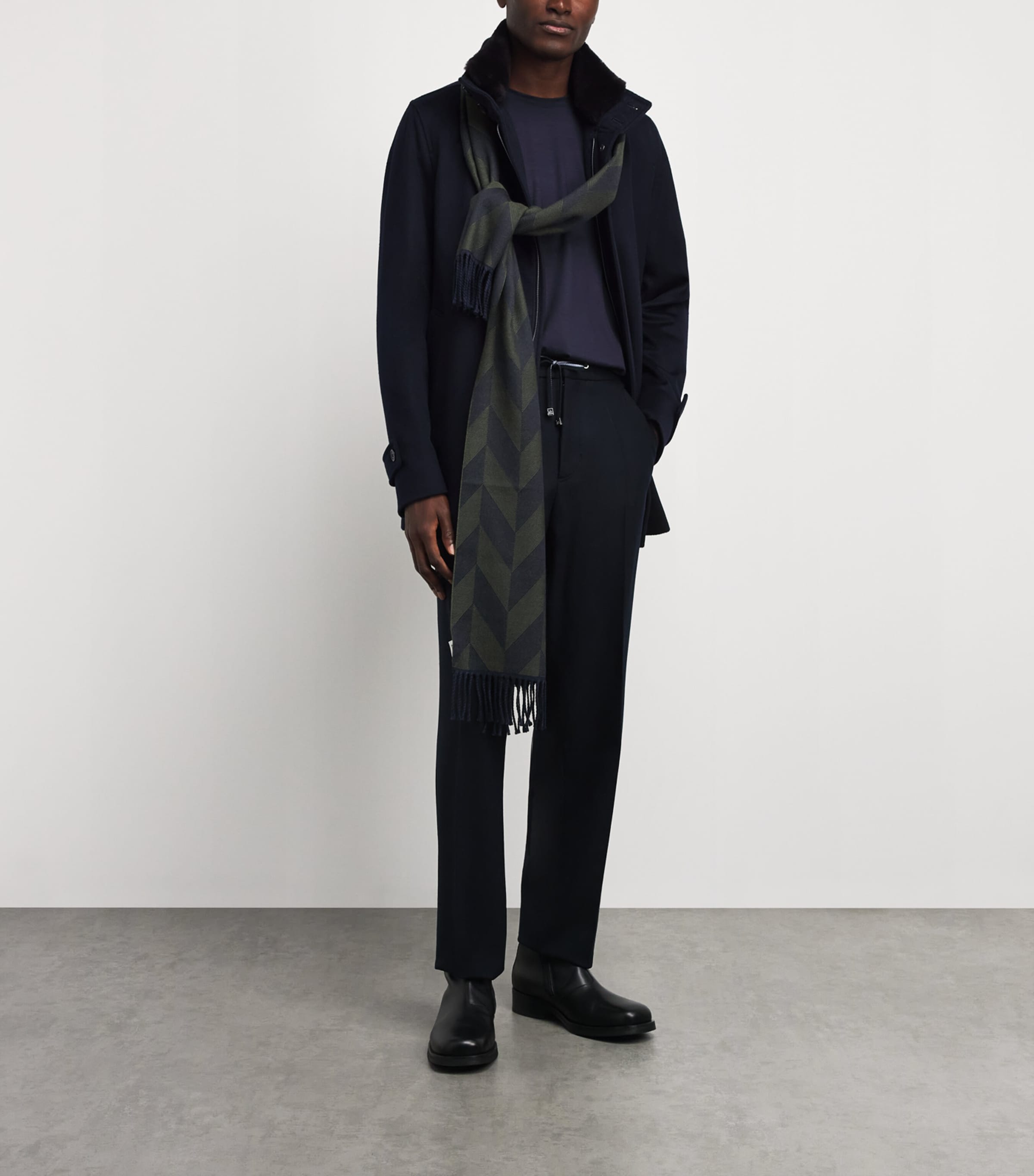 Herno Mens Cashmere Car Coat Blu Scuro Image 2