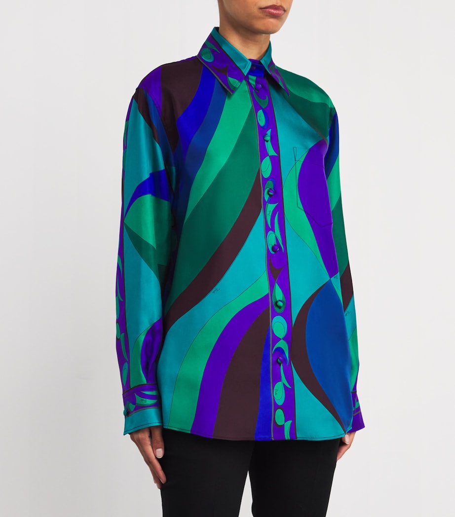 Silk Pesci Print Oversized Shirt 016 SMERALDO Image 3