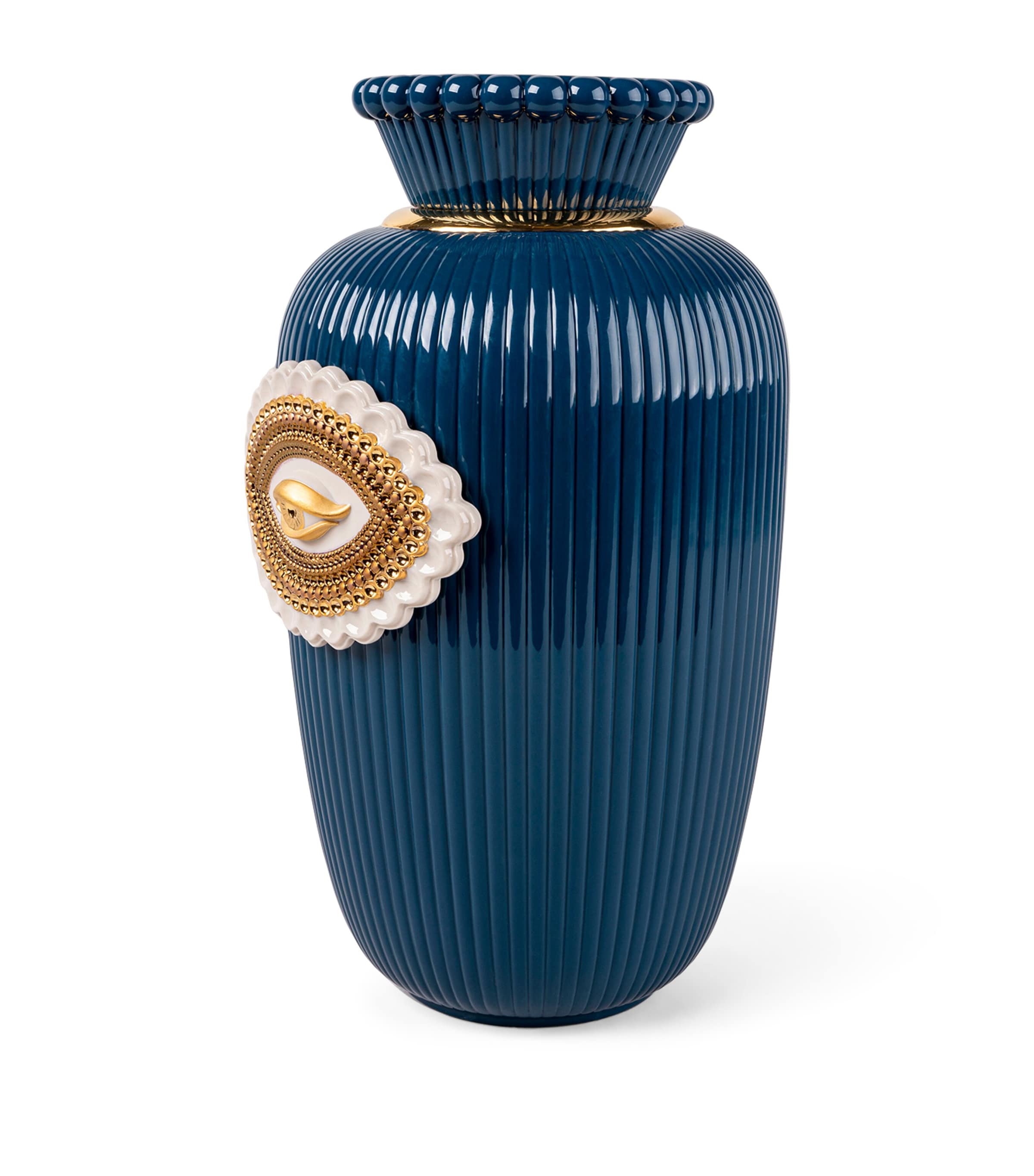 Lladró Porcelain Lover's Eyes Vase (39cm) White, Blue & Gold Image 2