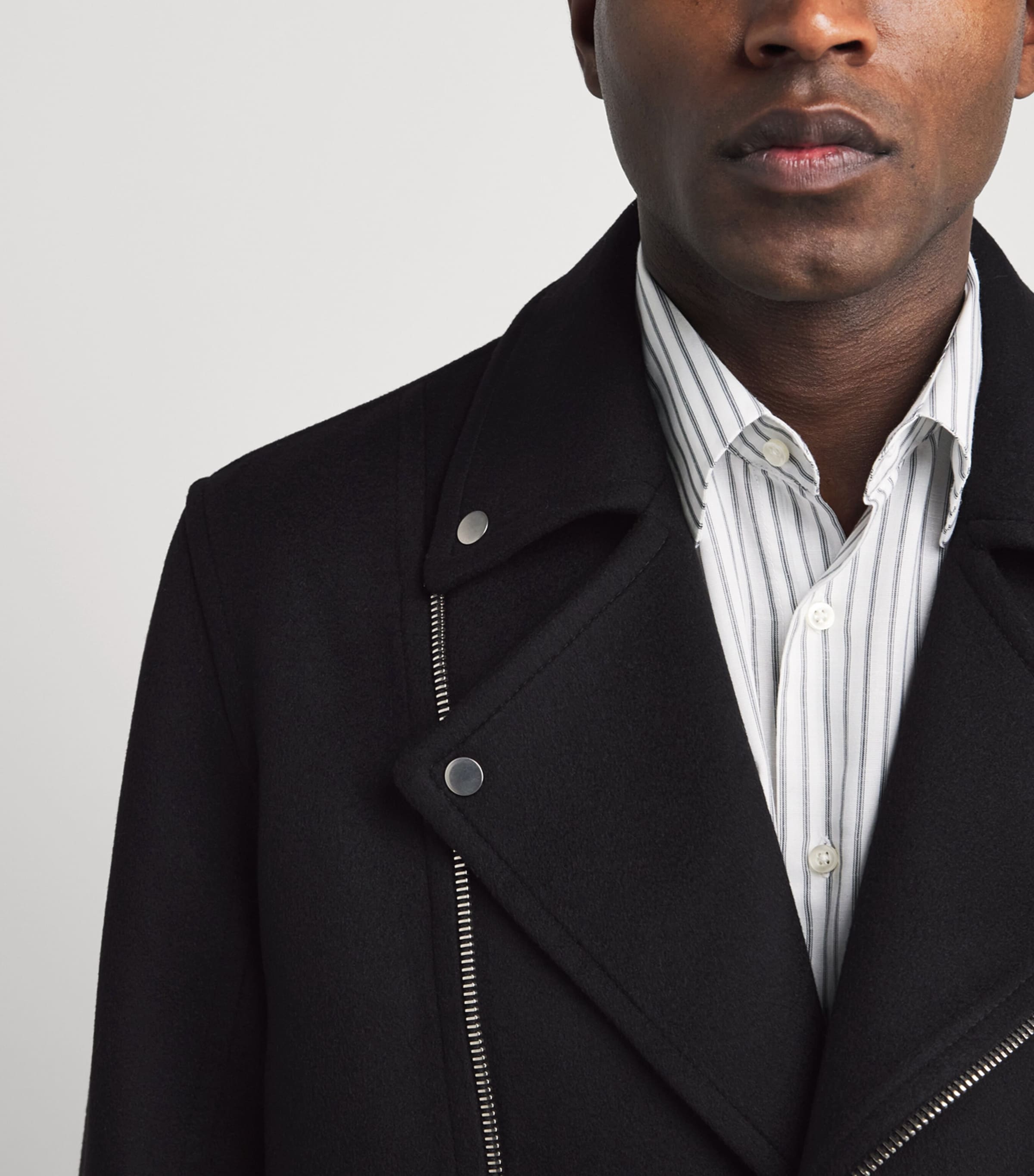 Alan Scott Mens Cashmere-Blend Biker Jacket Black Image 3
