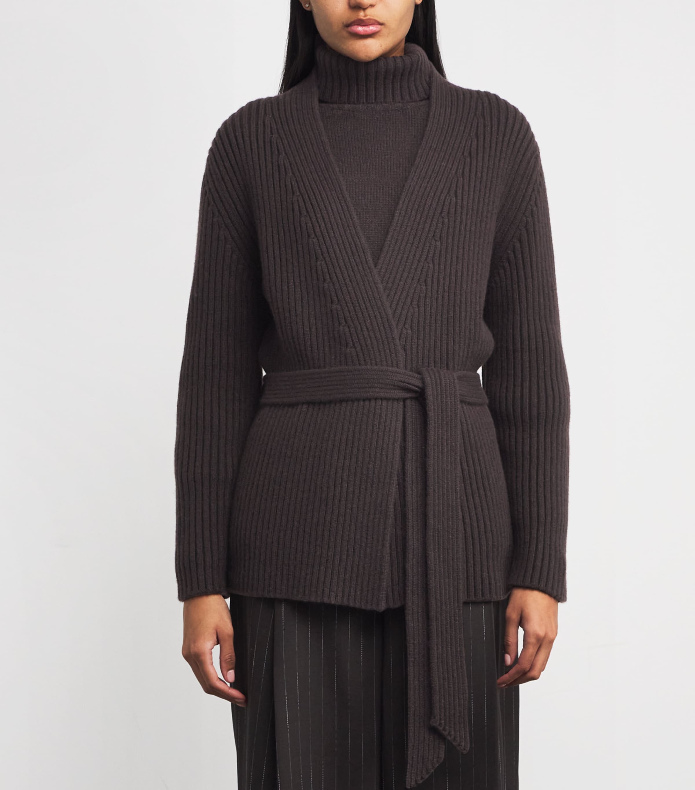 Cashmere Longline Cardigan DARK BROWN Image 3