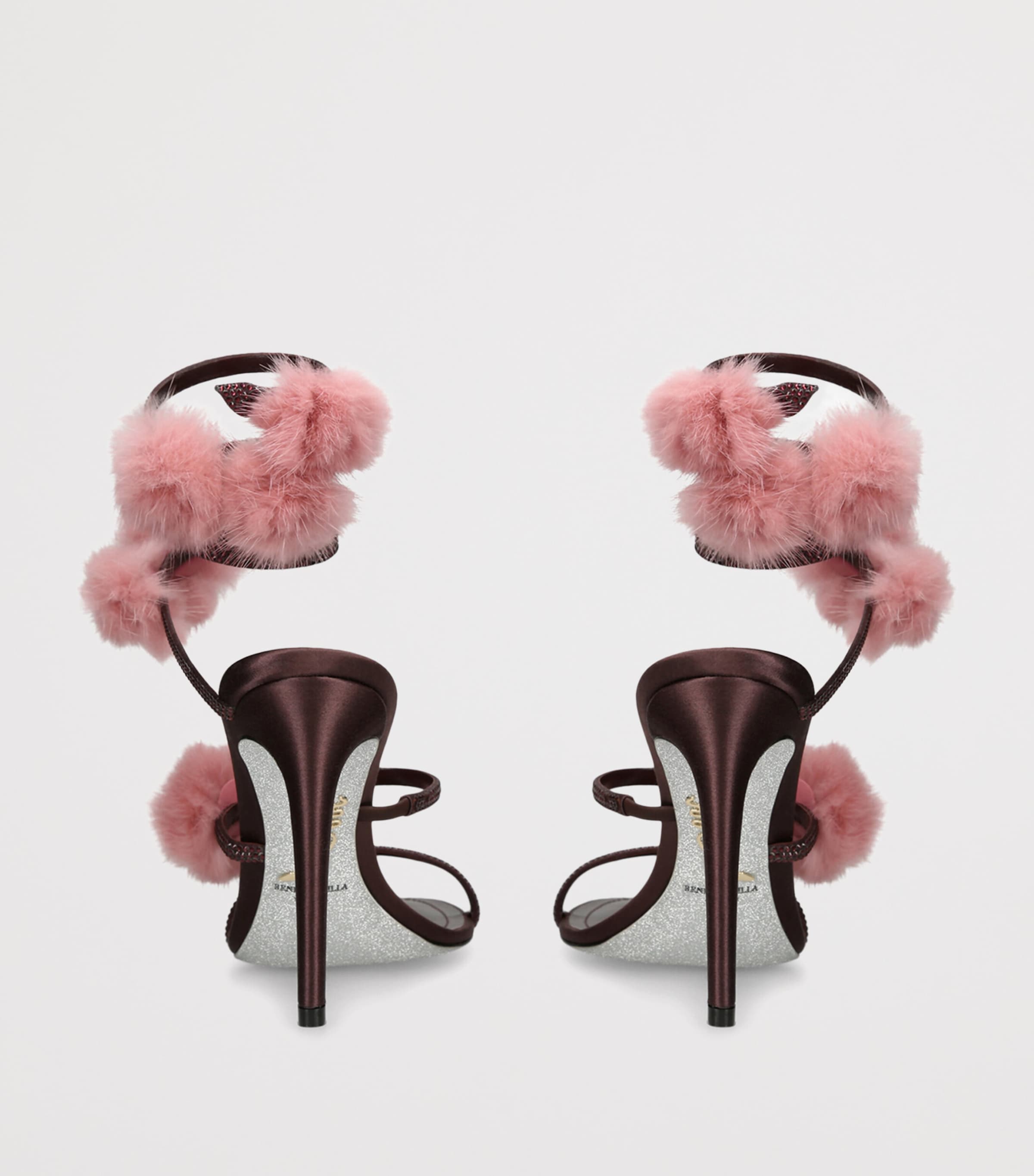 René Caovilla Embellished Pom-Pom Heeled Sandals 105 Wine Comb Image 4