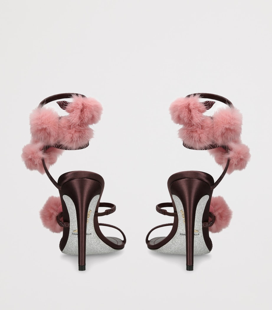 René Caovilla Embellished Pom-Pom Heeled Sandals 105 Wine Comb Image 4