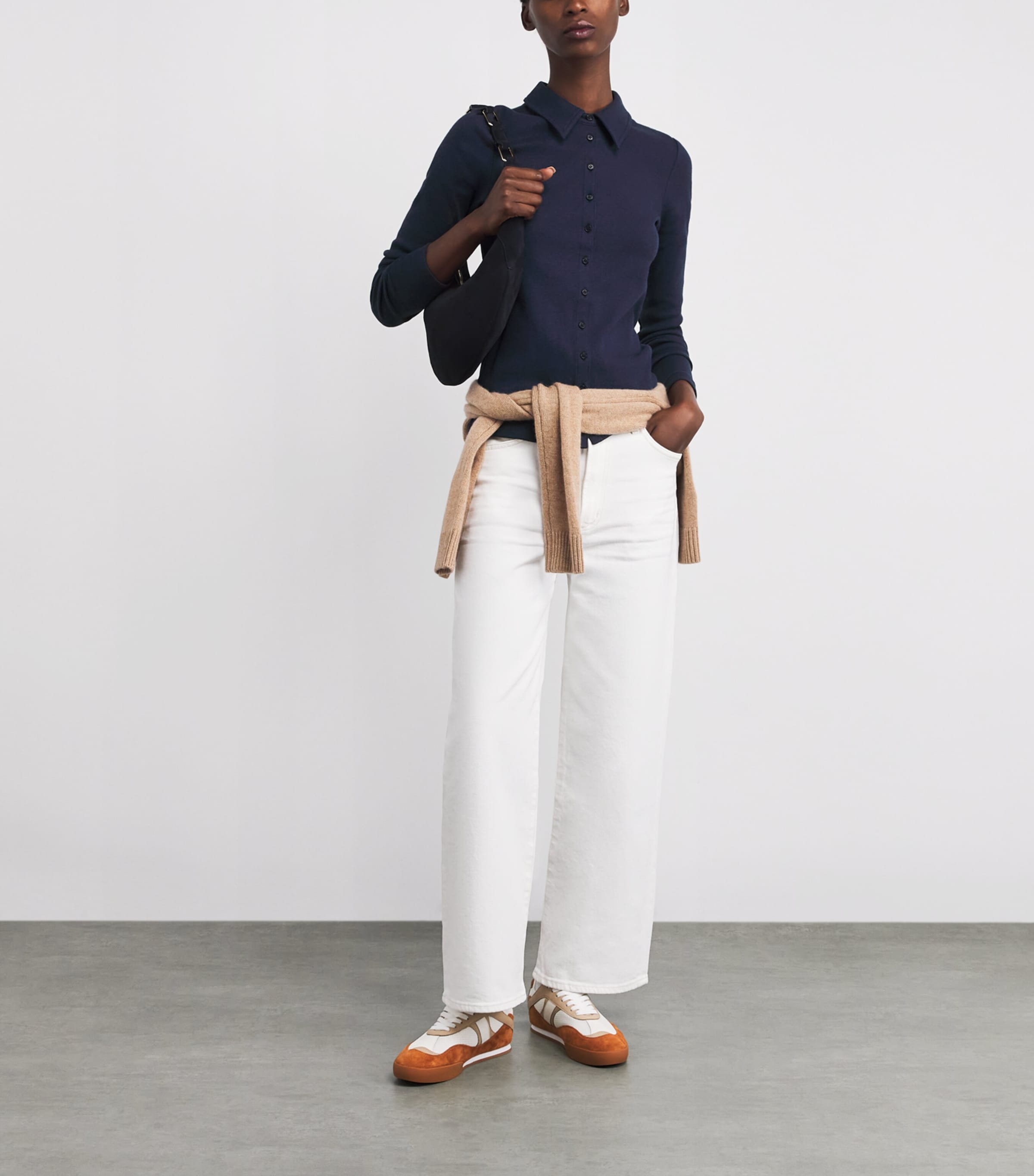 Stretch-Cotton Rib Perfect Basic Shirt NAVY MELANGE Image 2