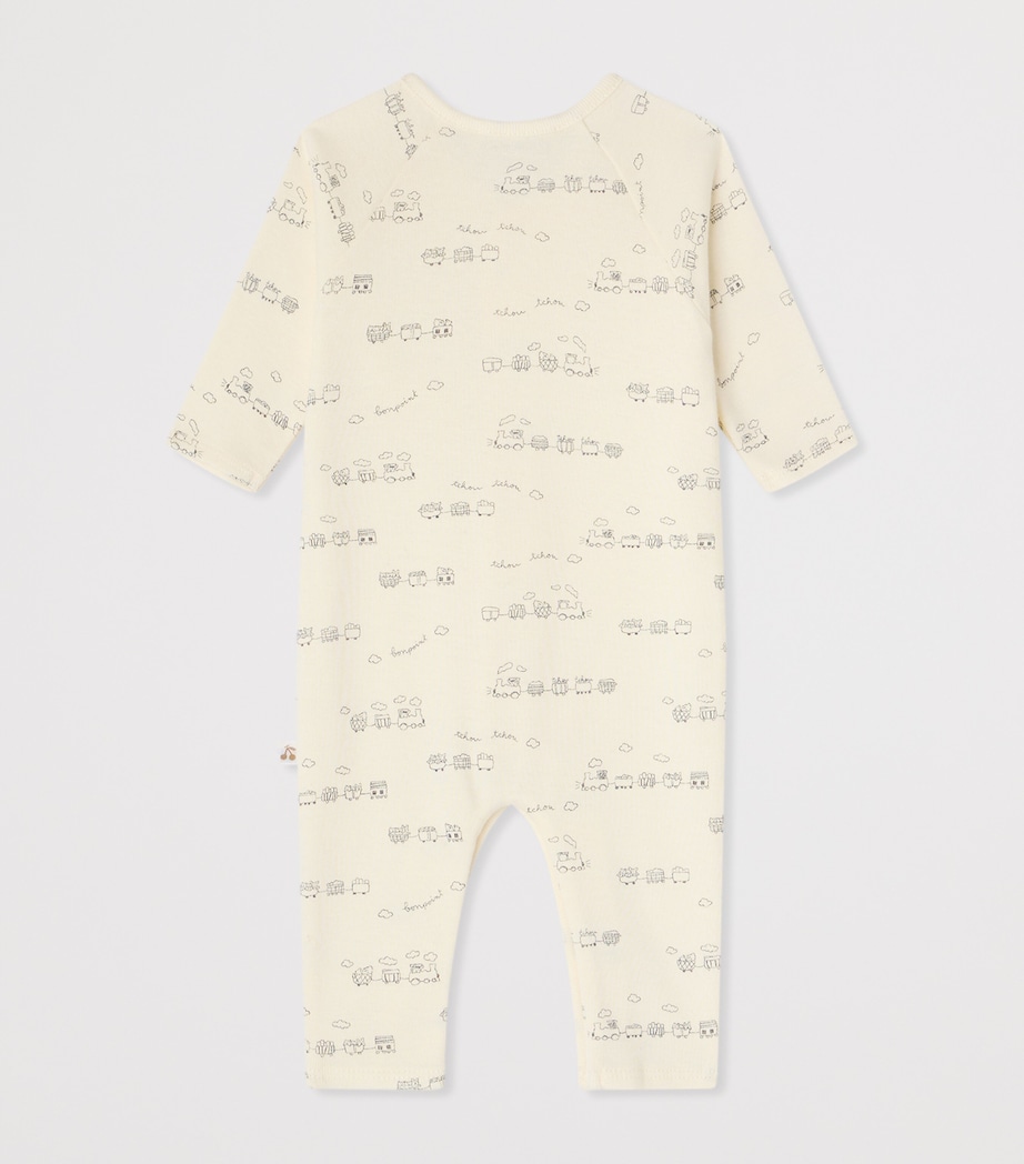 Bonpoint Cotton Train Print Playsuit (1-18 Months) Imp Bleu Image 2