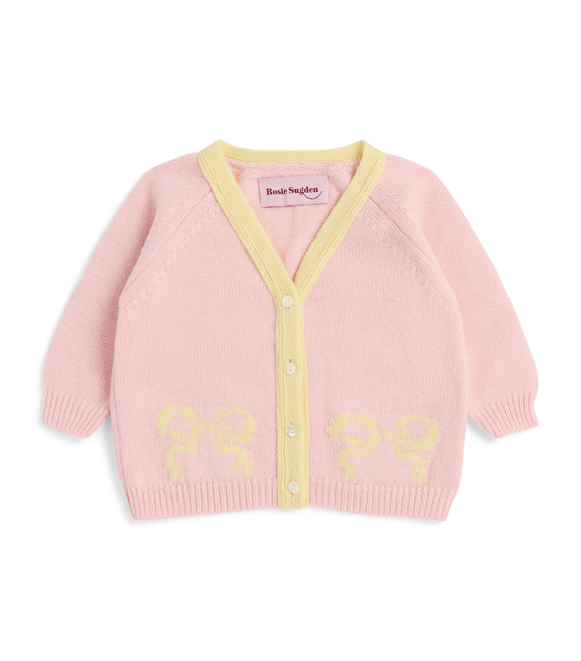 Rosie Sugden Cashmere Cardigan (3 Months - 3 Years) Mrshmlw/lemon Bow Image 1