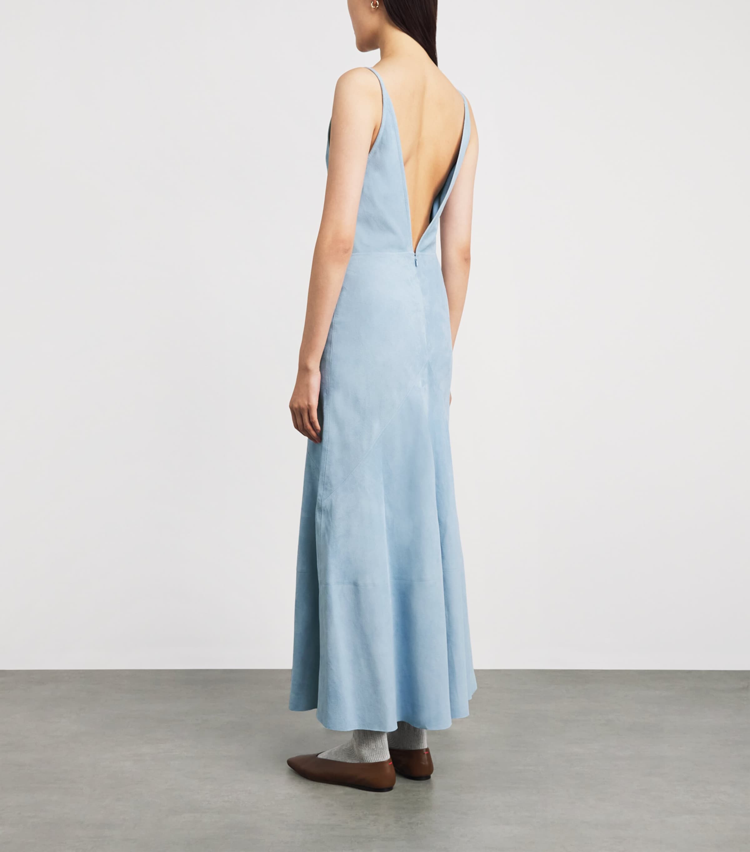 Gabriela Hearst Womens Suede Brigita Midi Dress Lgb Light Blue Image 4