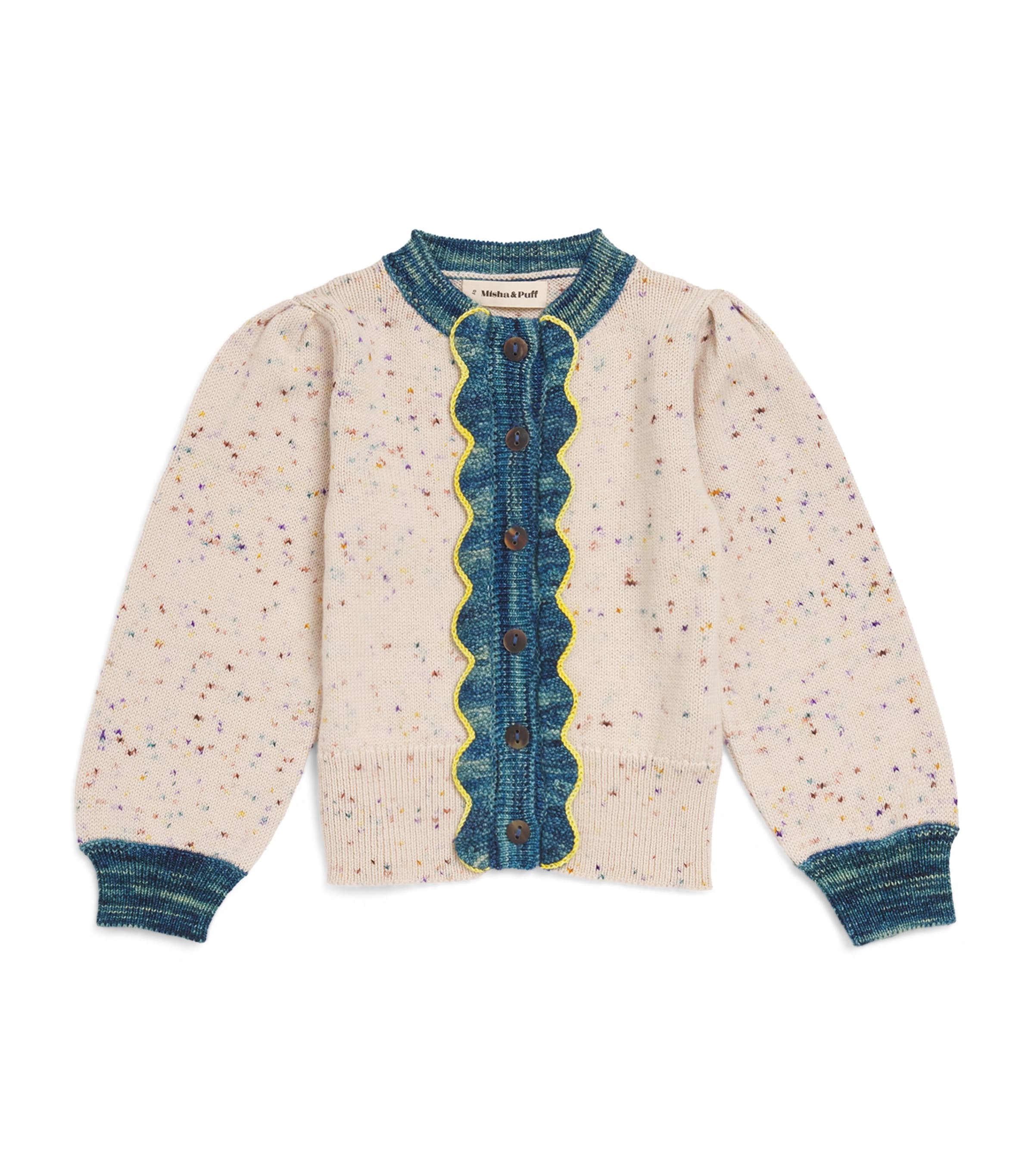 Misha And Puff Kids' Merino Ruffled-placket Elizabeth Cardigan In Neutral