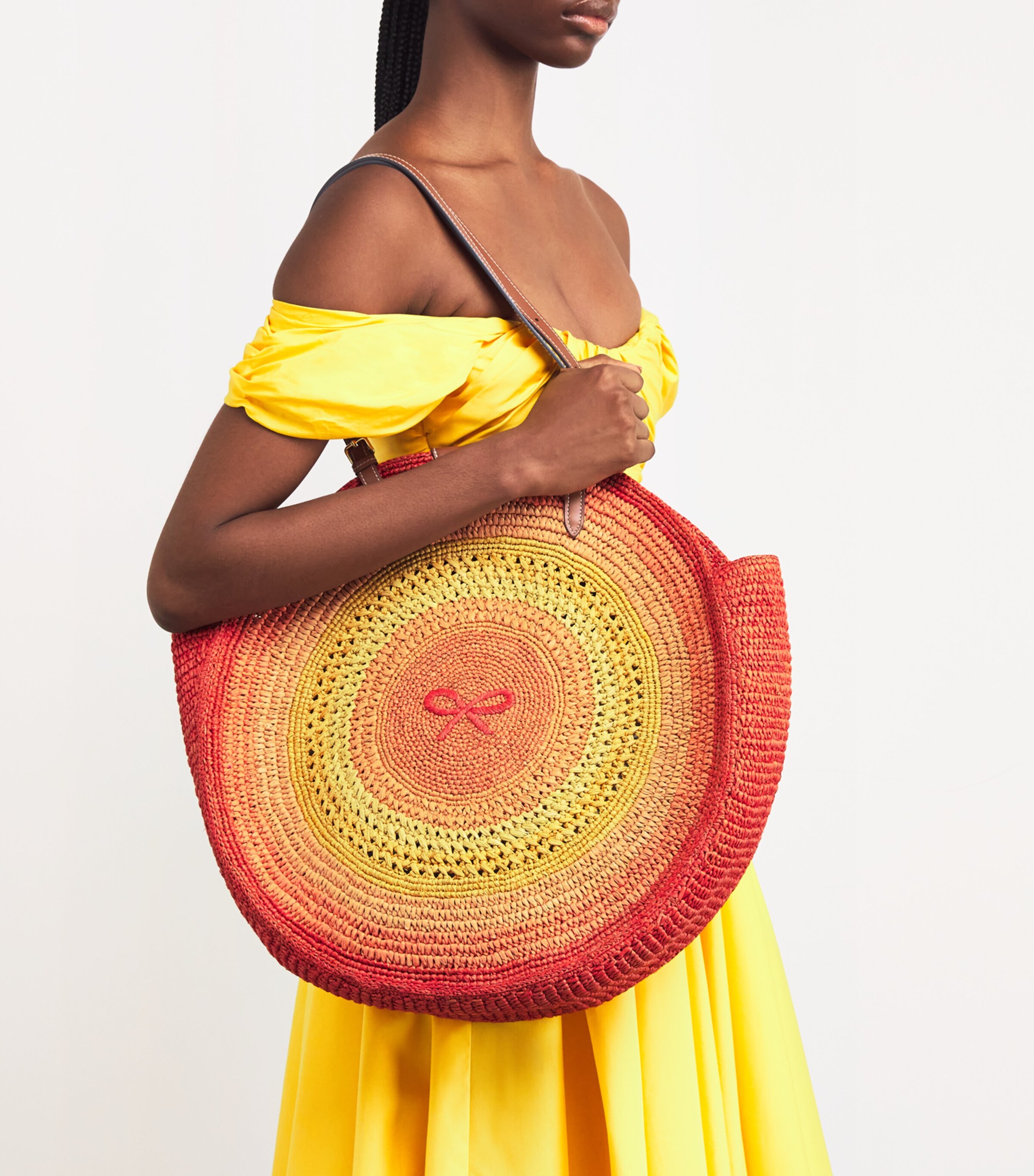 Anya Hindmarch Large Raffia Round Tote Bag Orange/multi Raffia Image 5