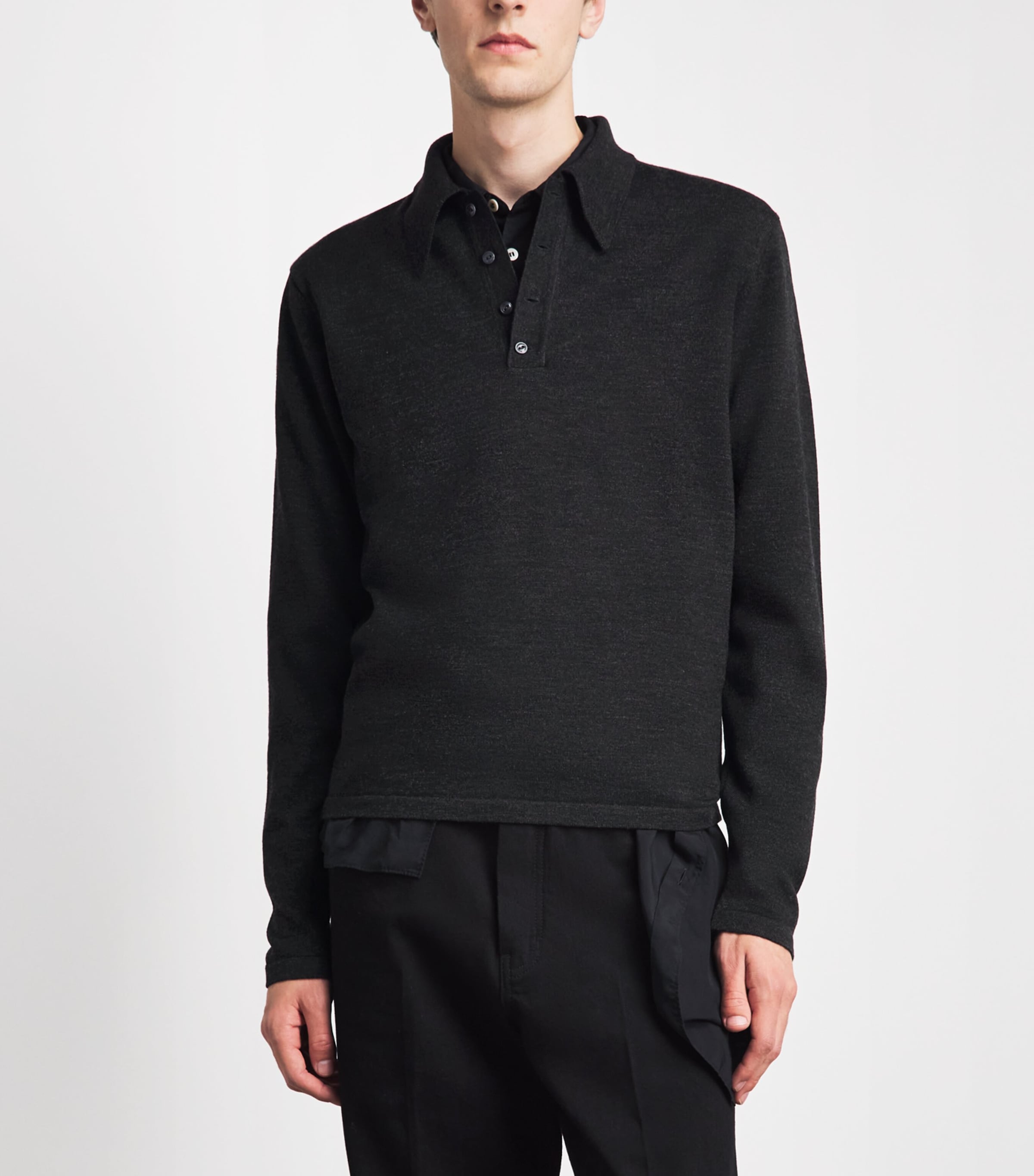 Lemaire Black Merino Wool Long-Sleeve Polo Shirt | Harrods ZA