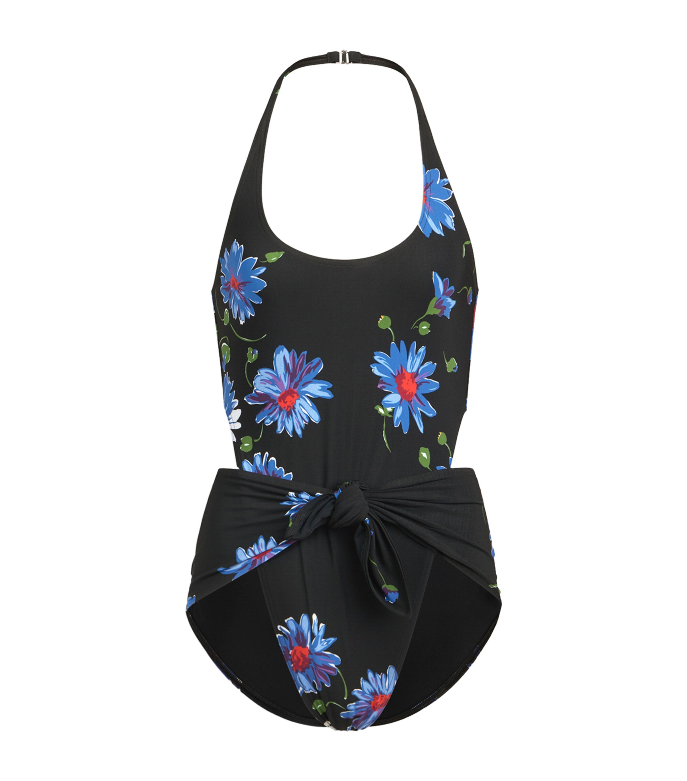 Alaïa Womens Floral Front Knot Swimsuit Black/blue Image 1