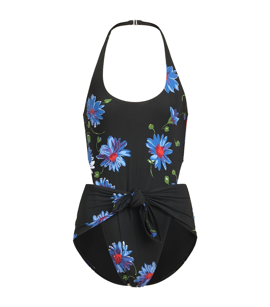 Alaïa Womens Floral Front Knot Swimsuit Black/blue Image 1