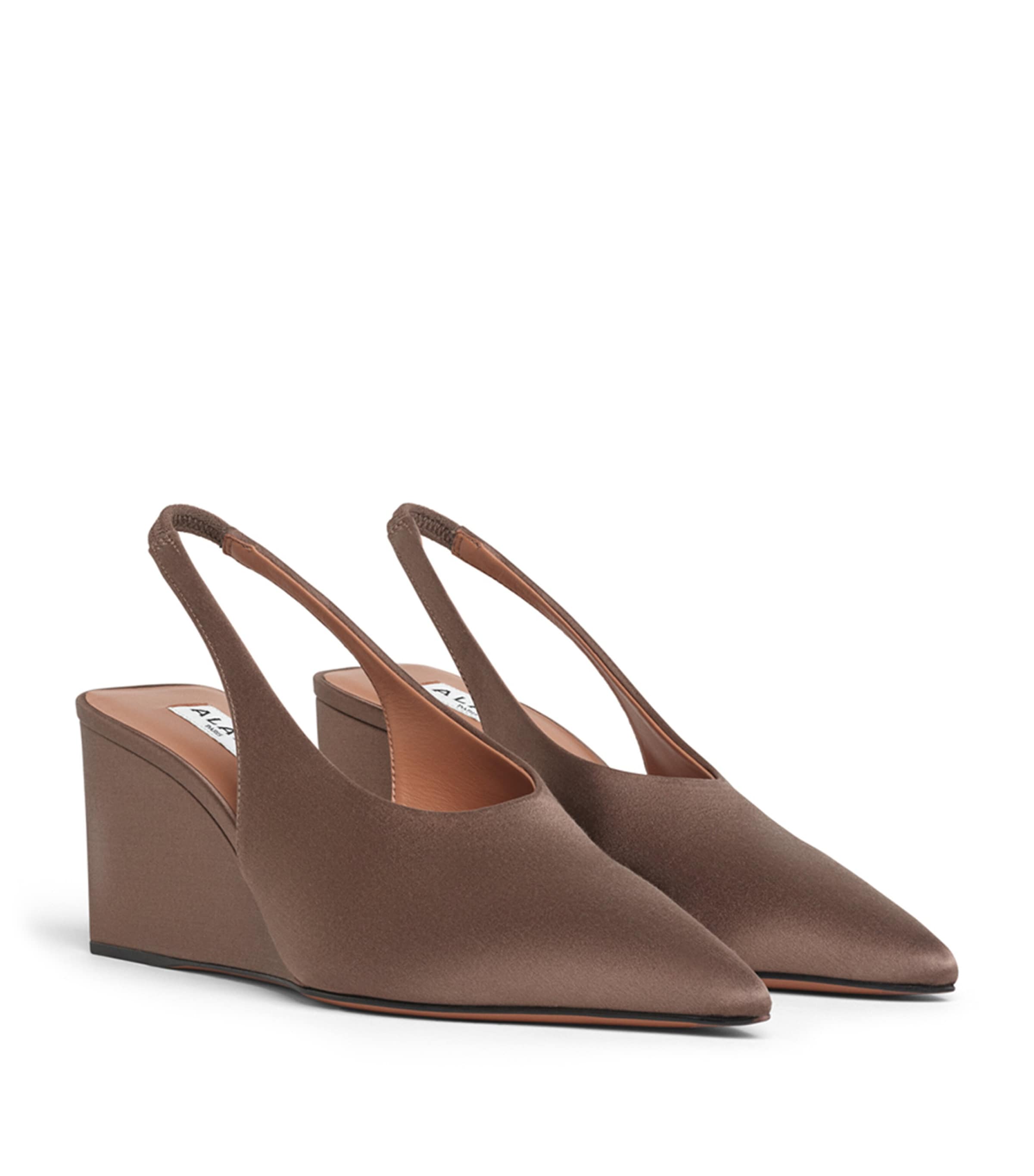 Alaïa Womens Satin Cube Slingback Wedges 75 Chataigne Image 2
