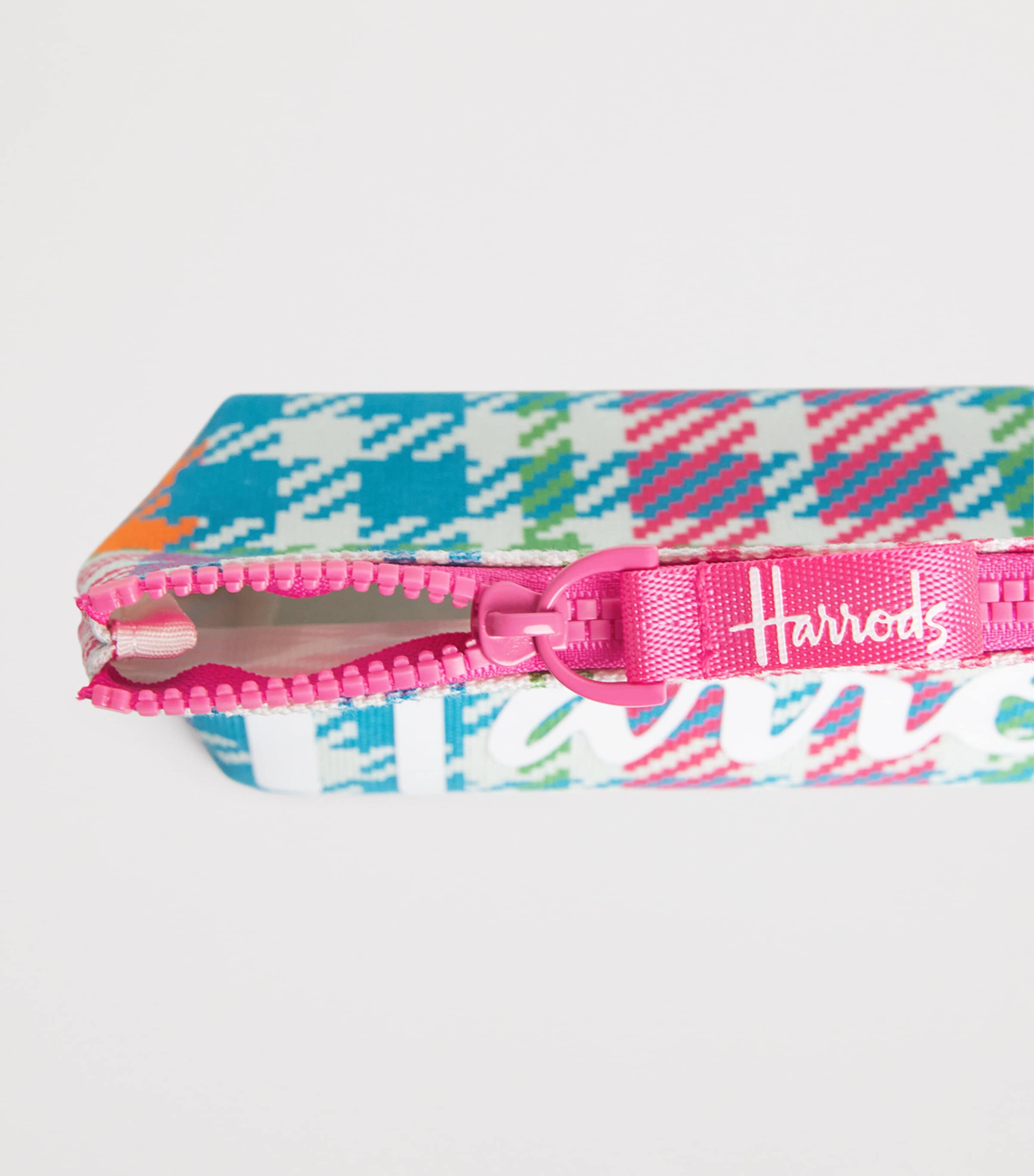 Harrods Small Cotton Tartan Logo Cosmetic Bag Image 4