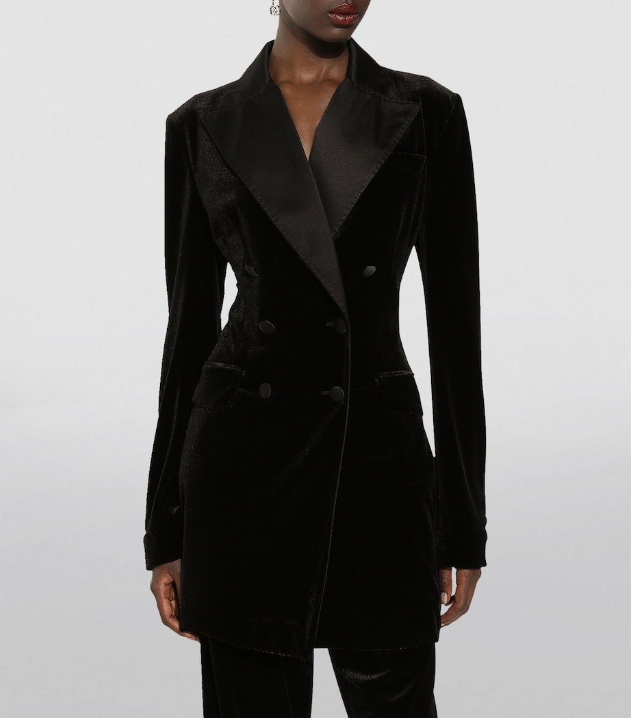 Velvet Double-Breasted Blazer N0000-BLACK Image 3