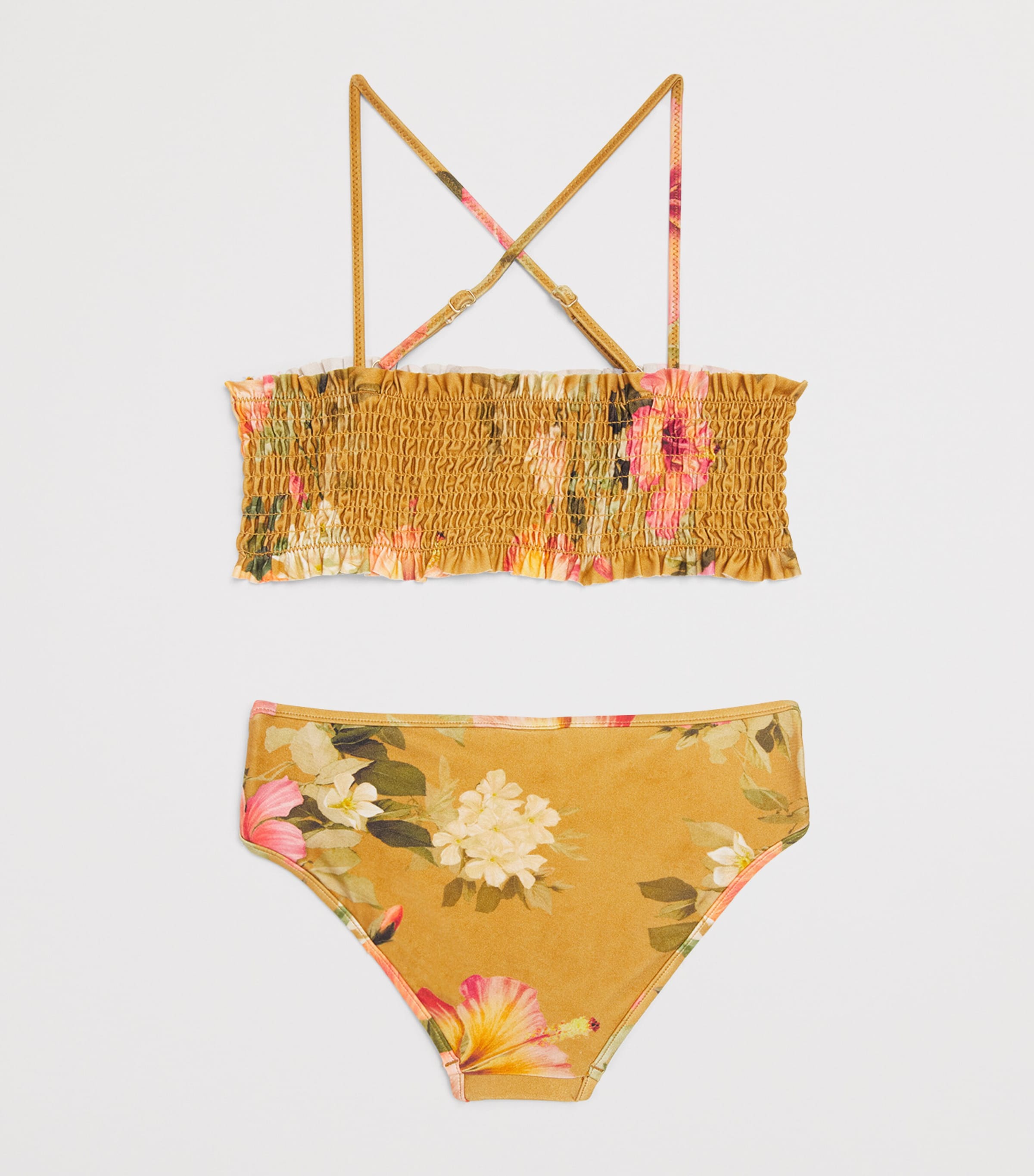 Zimmermann Kids Ruched Floral Mahon Bikini (2-12 Years) Tan Hibiscus Image 2