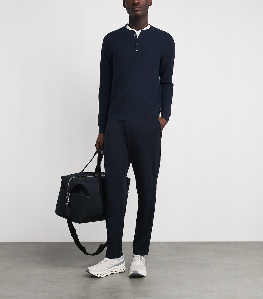 Sease Mens Wool, Silk and Cashmere Herringbone Henley Top Midnight Blue Image 2