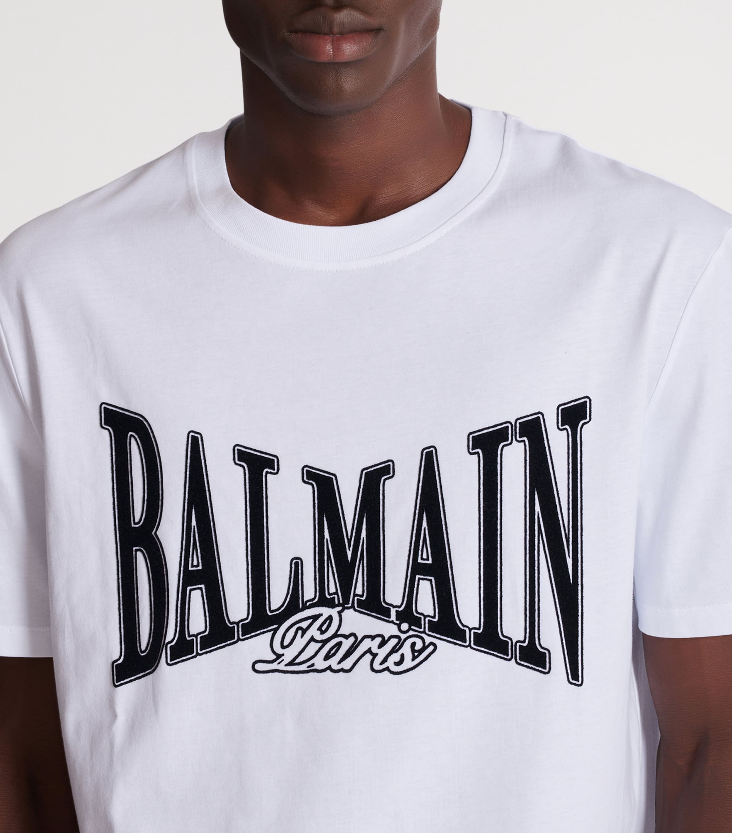 Balmain Mens Cotton Flocked Logo T-Shirt Gab Blanc/noir Image 6