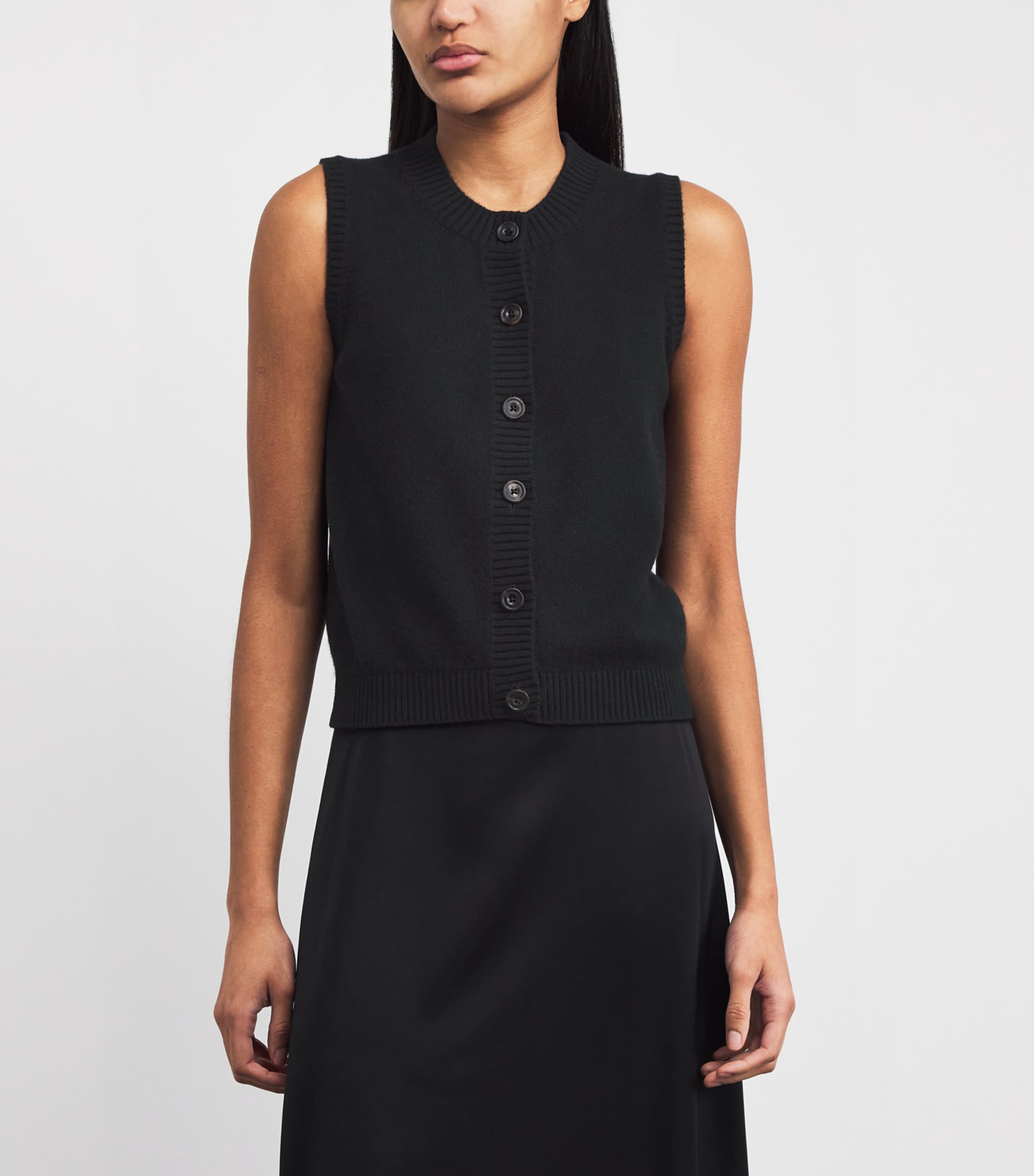 Harrods Womens Cashmere-Cotton Sweater Vest Black Image 4