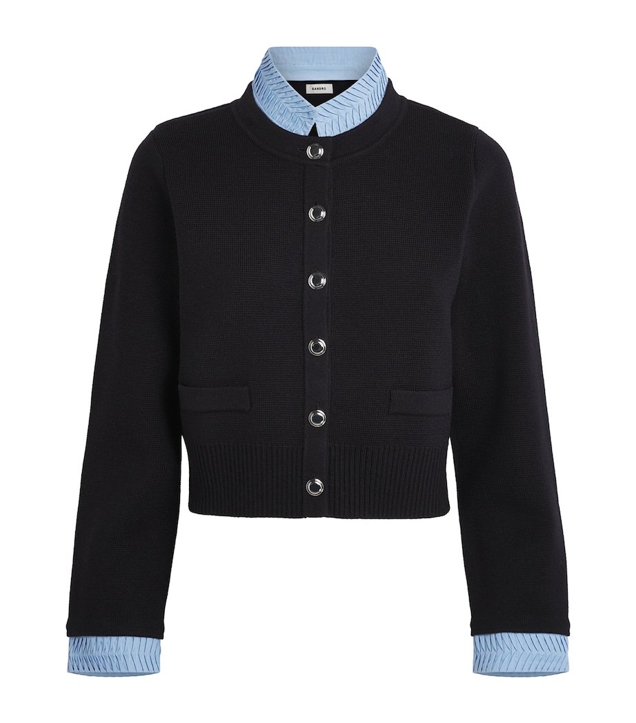 Sandro Paris Womens Collared Cardigan Navy Blue Image 1