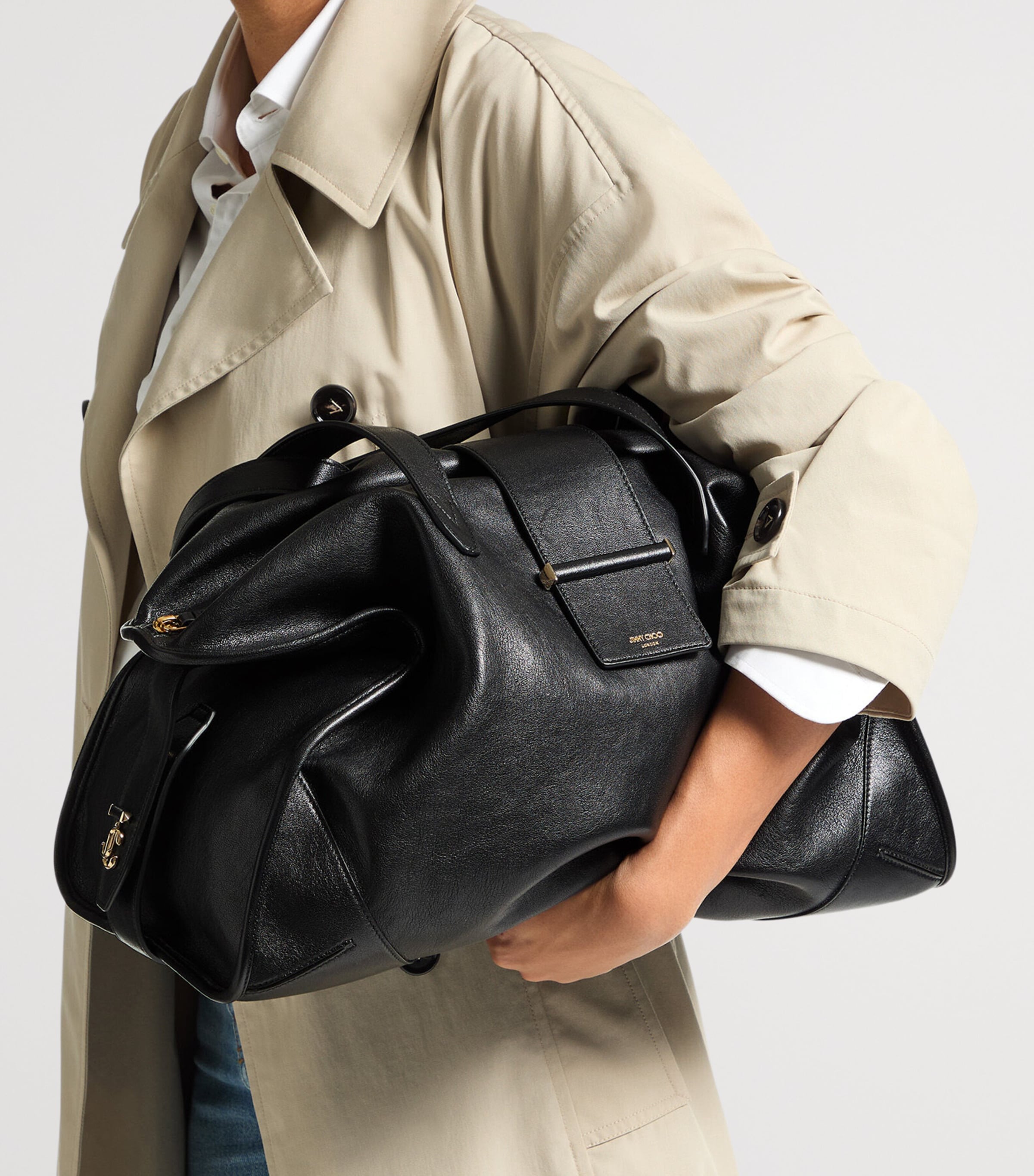 Jimmy Choo Womens Leather Bar Holdall Bag Black/shiny Gold Image 2
