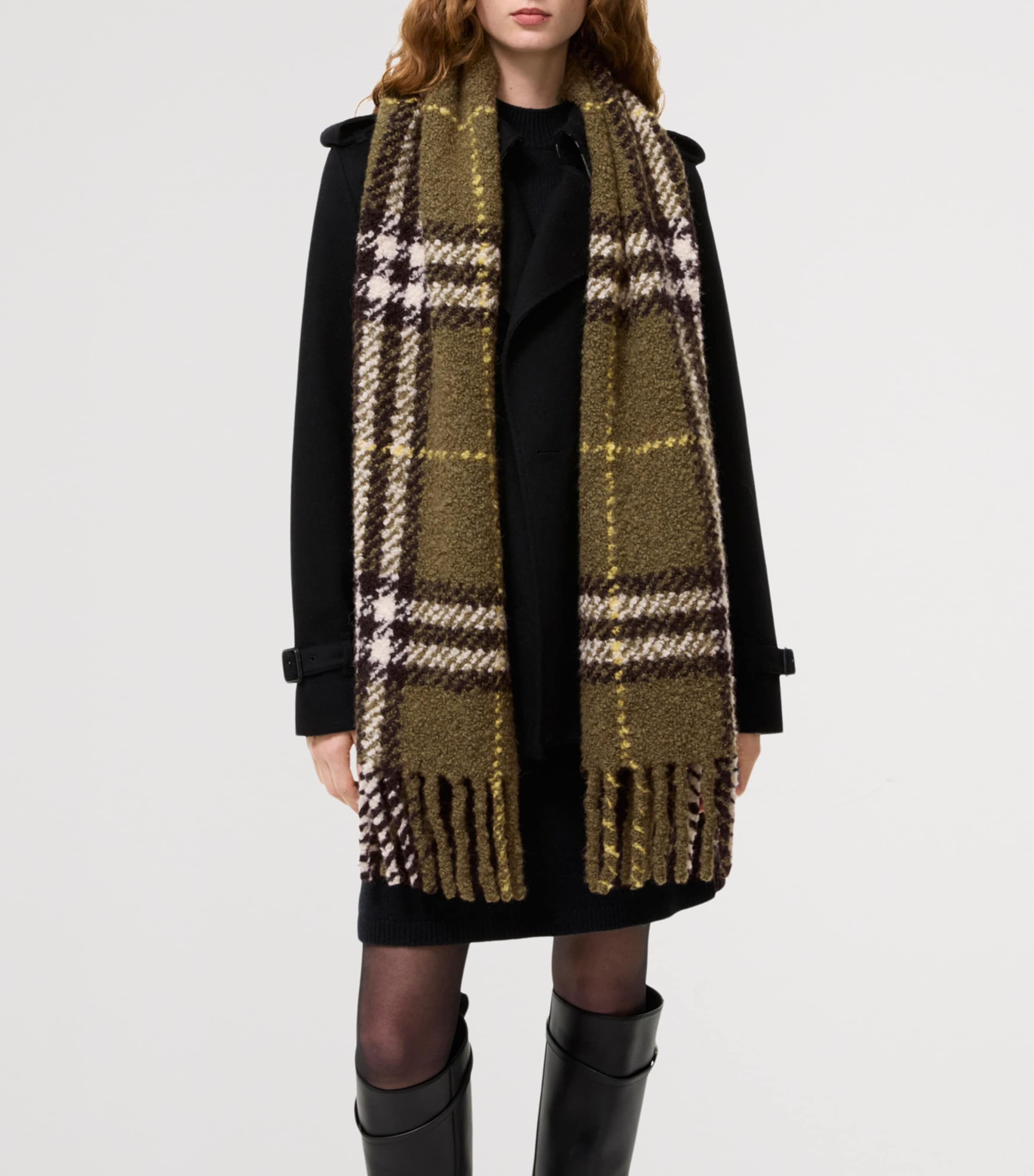 Burberry Alpaca-Blend Bouclé Check Scarf Pea Green Image 3