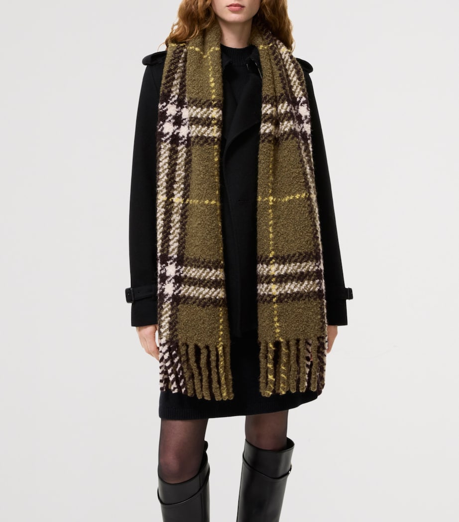 Burberry Alpaca-Blend Bouclé Check Scarf Pea Green Image 3
