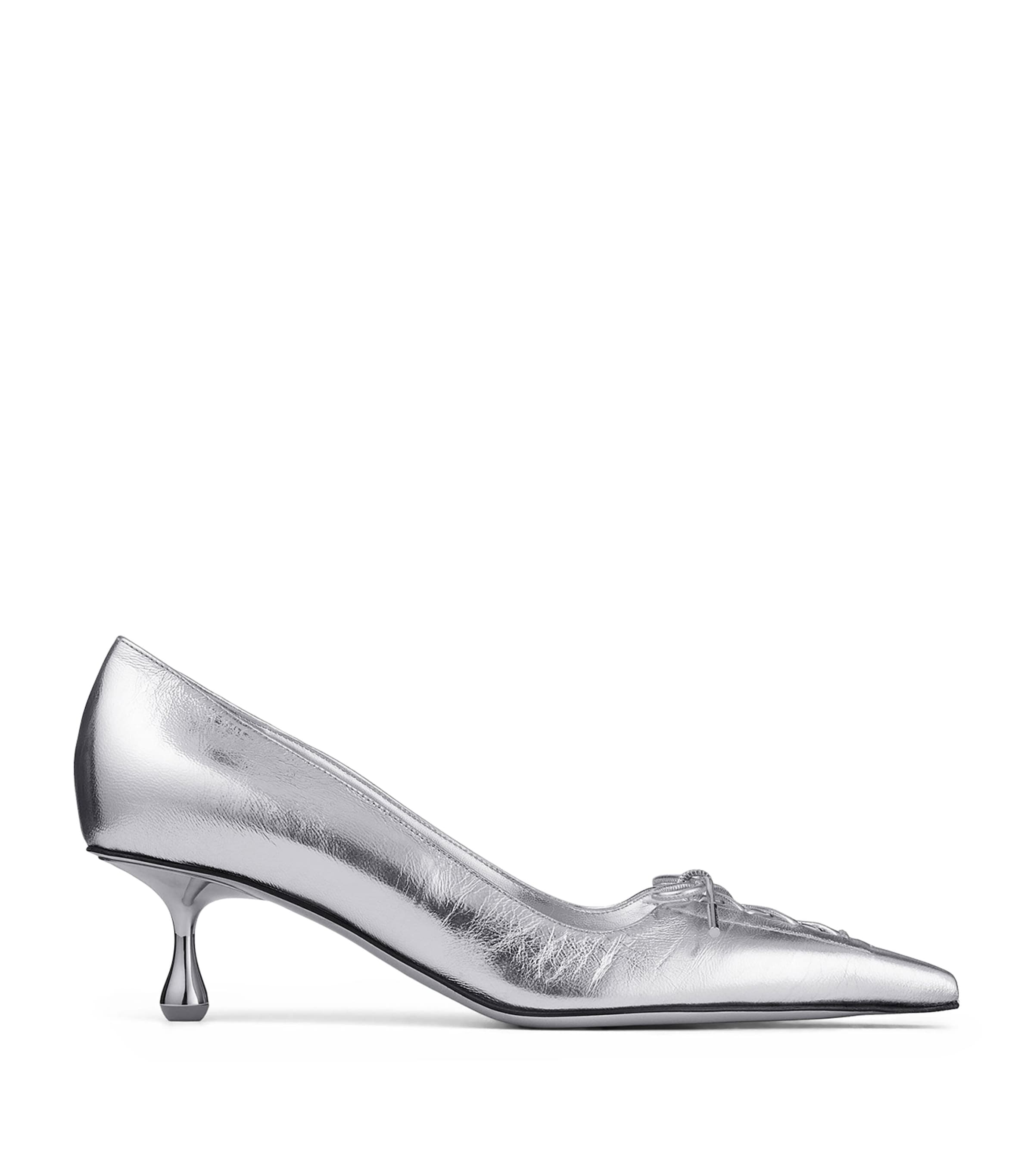 Jimmy Choo Scarlett 50 Lace-up Crinkled Metallic Leather Point-toe Pumps In Silver