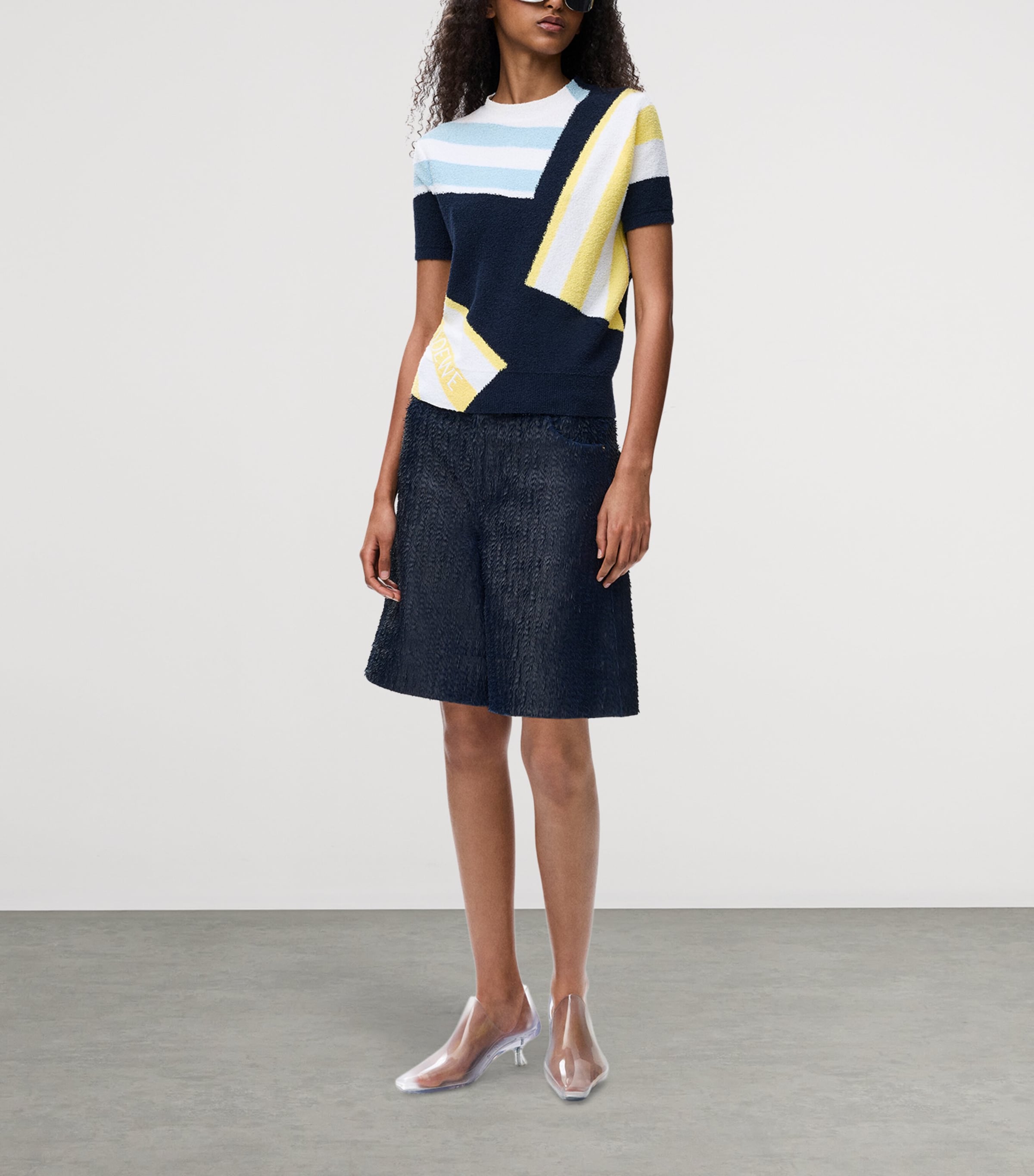 LOEWE Womens Leather Feather Shorts Dark Blue Image 2