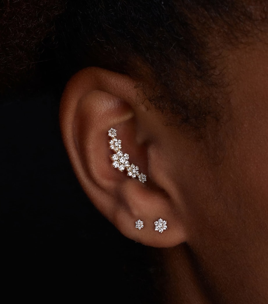 White Gold Diamond Flower Threaded Stud Earring (4.5mm) WHITE GOLD Image 2